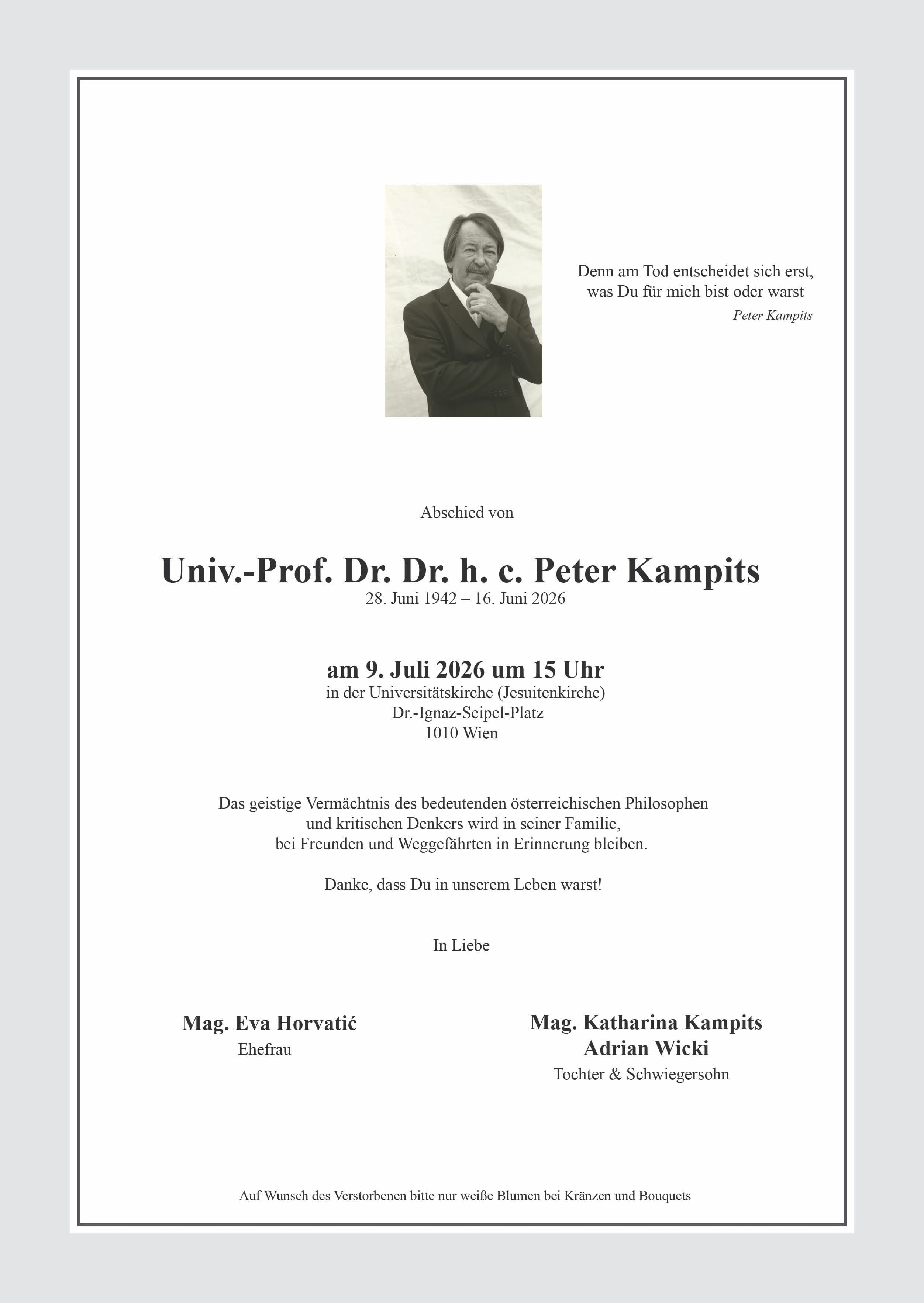 Parte der Verstorbenen Person Peter Kampits 
