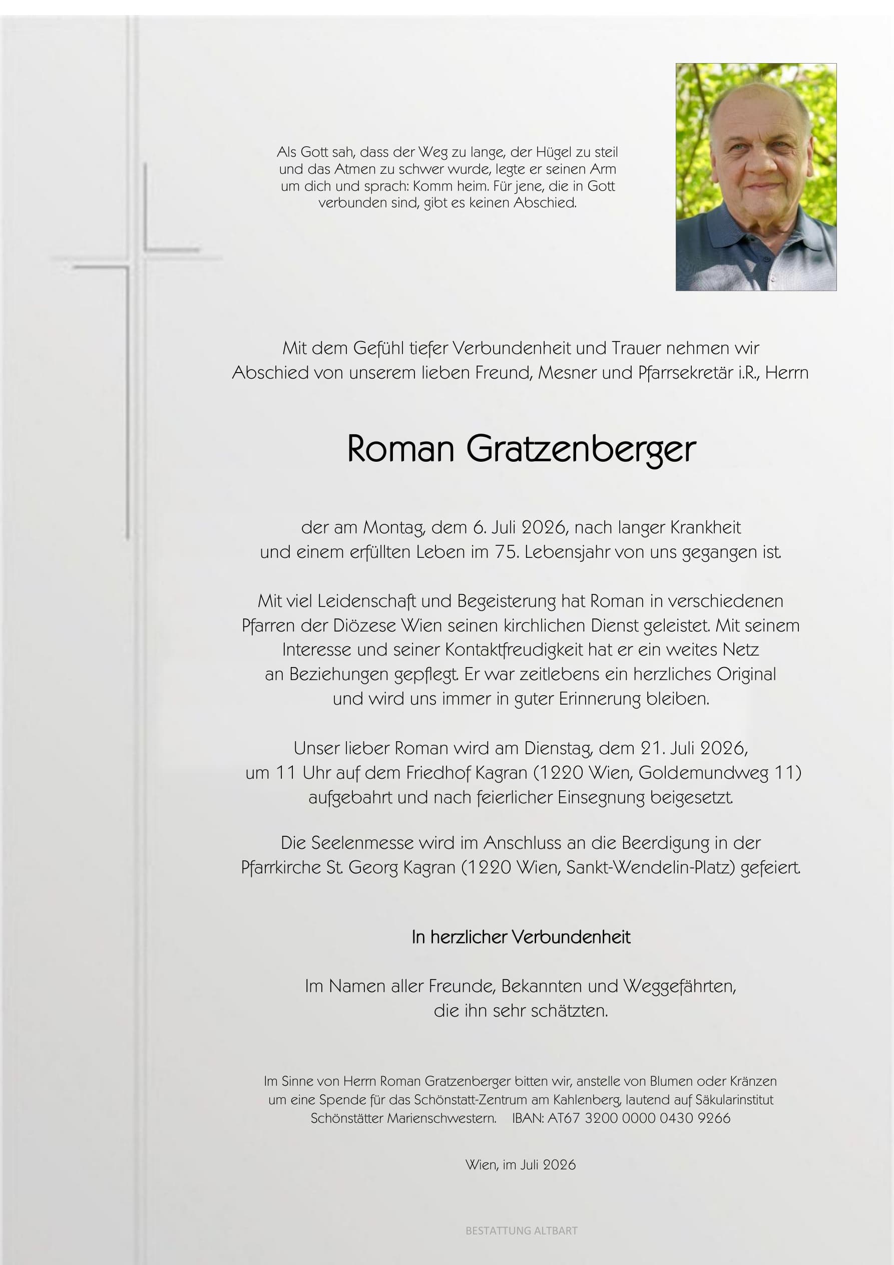 Parte der verstorbenen Person Roman Gratzenberger 