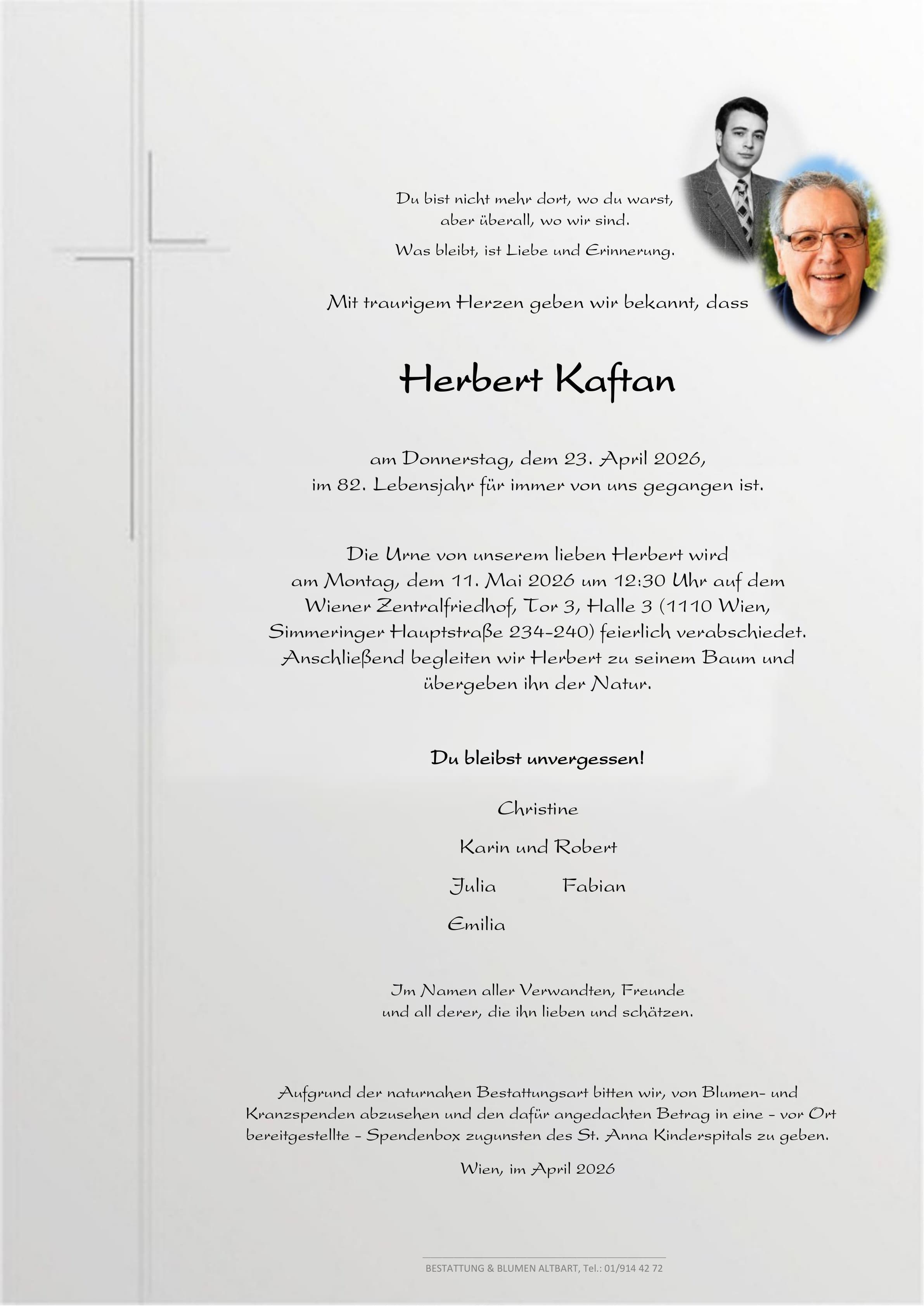 Parte der verstorbenen Person Herbert Kaftan 