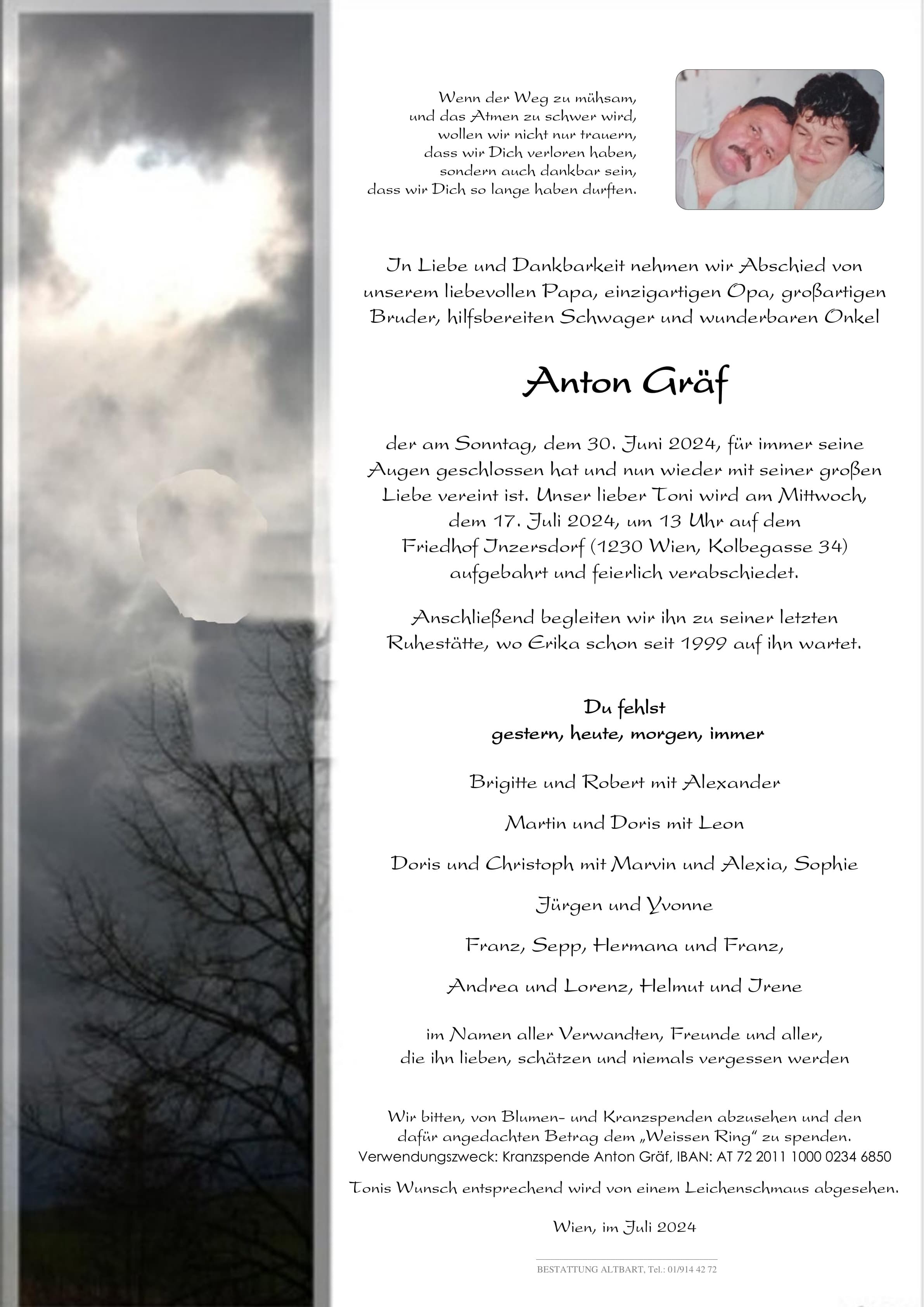 Parte der verstorbenen Person Anton Gräf 
