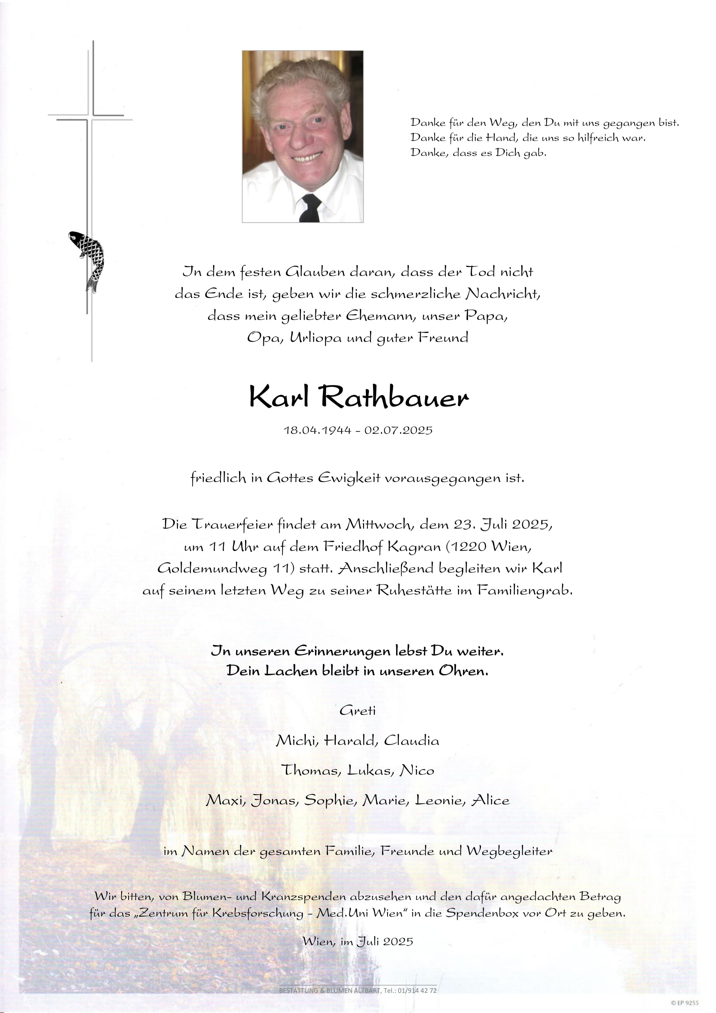 Parte der verstorbenen Person Karl Rathbauer 