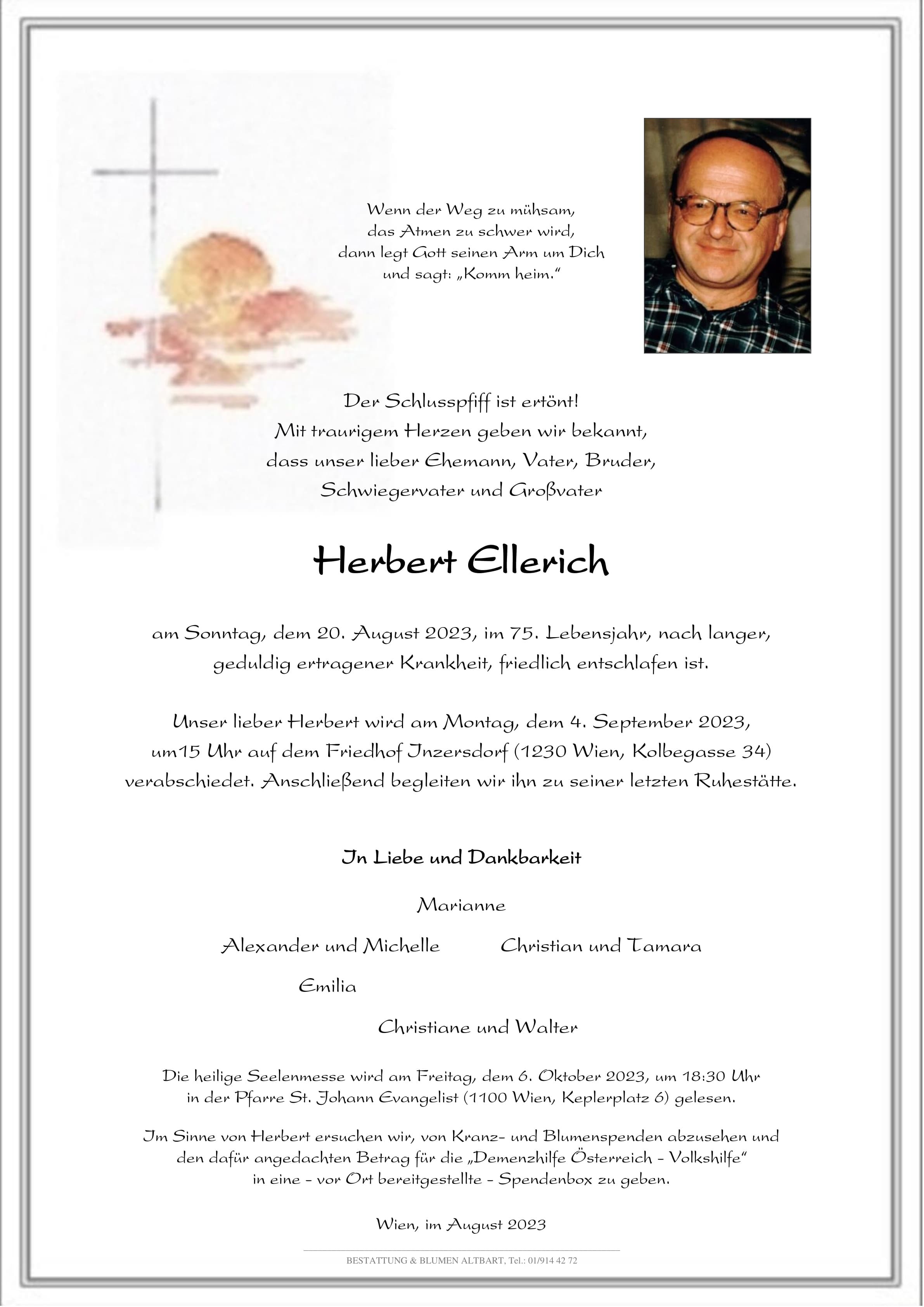 Parte der verstorbenen Person Herbert Ellerich 