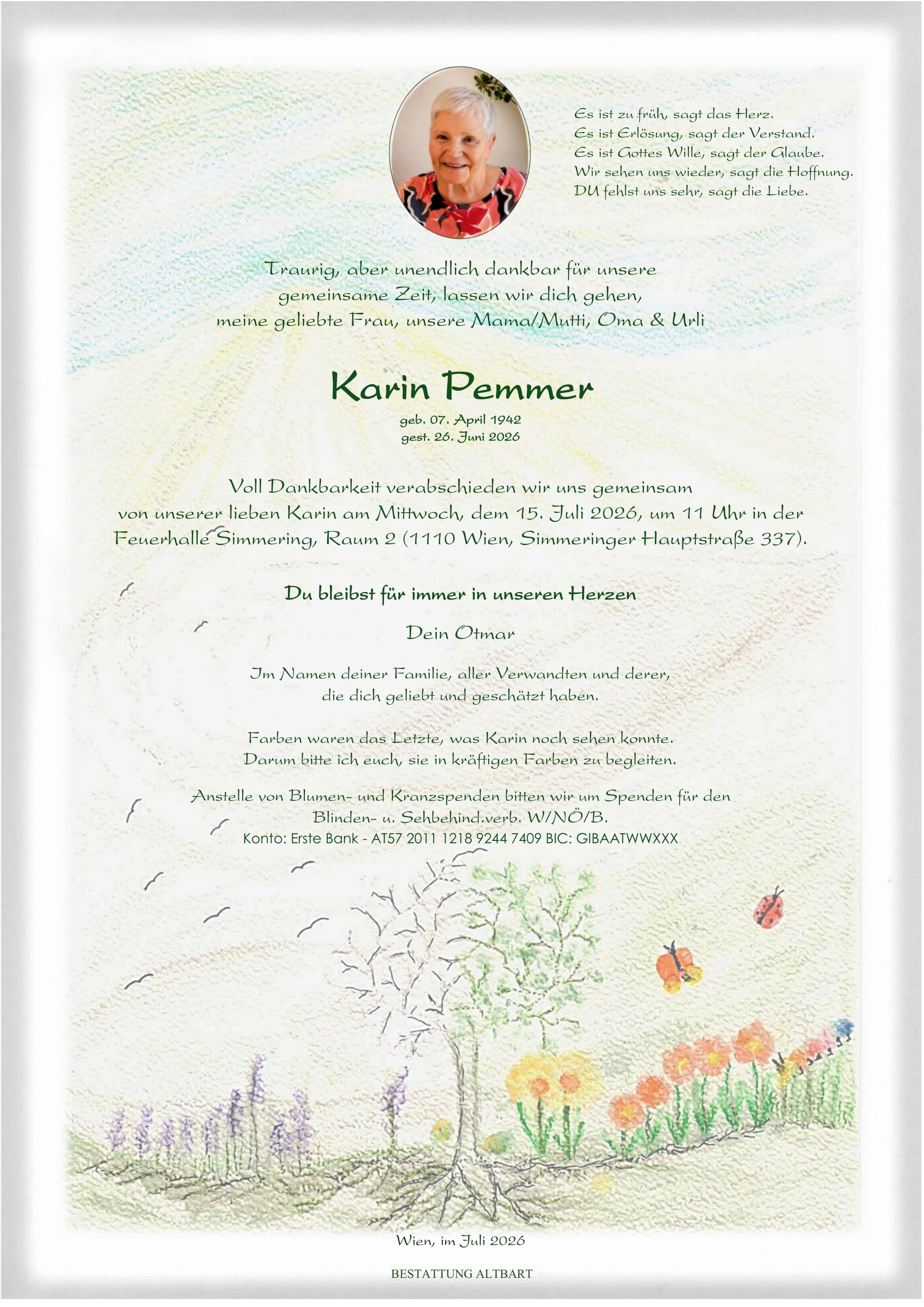 Parte der verstorbenen Person Karin Pemmer