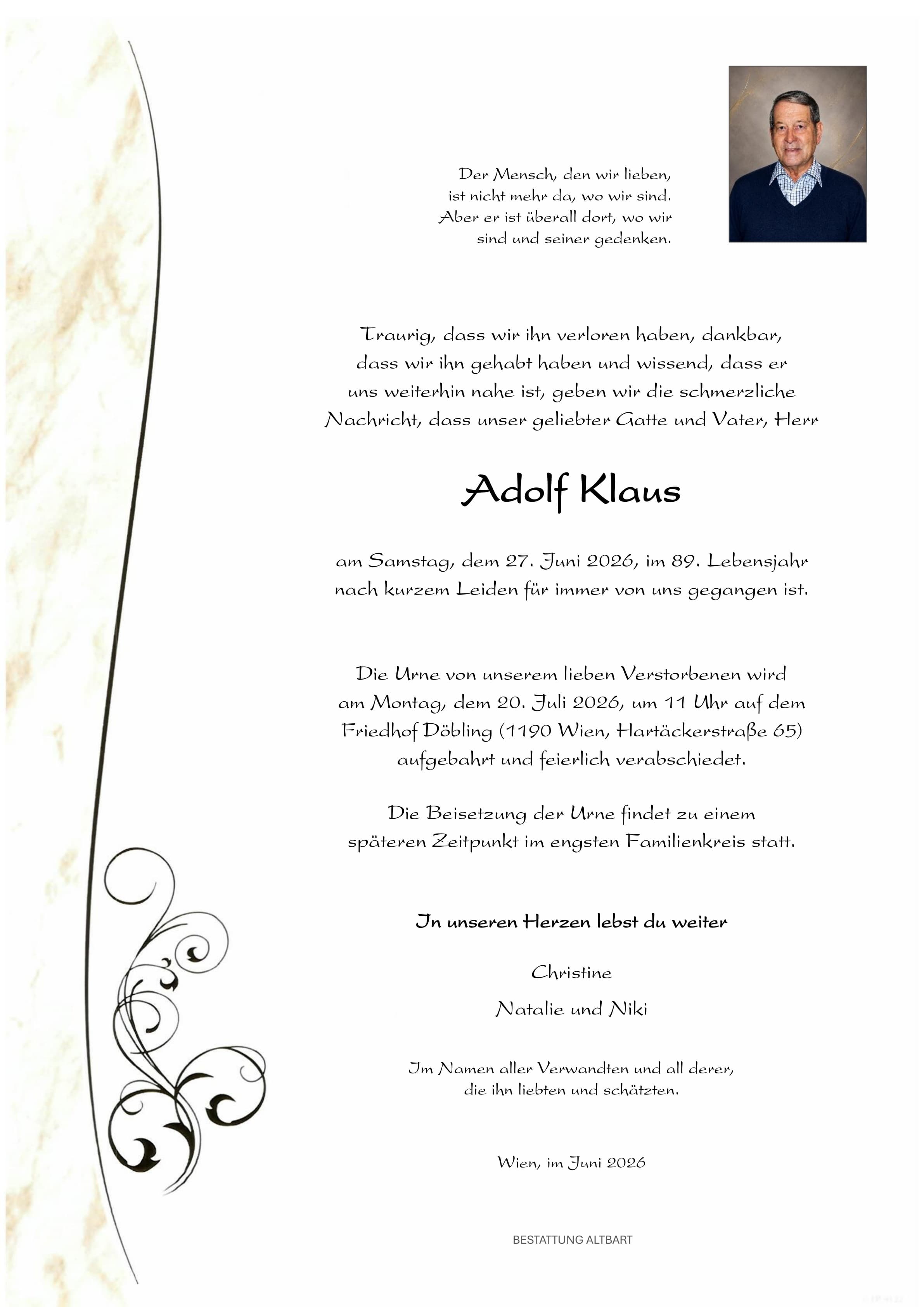 Parte des verstorbenen Klaus Adolf 