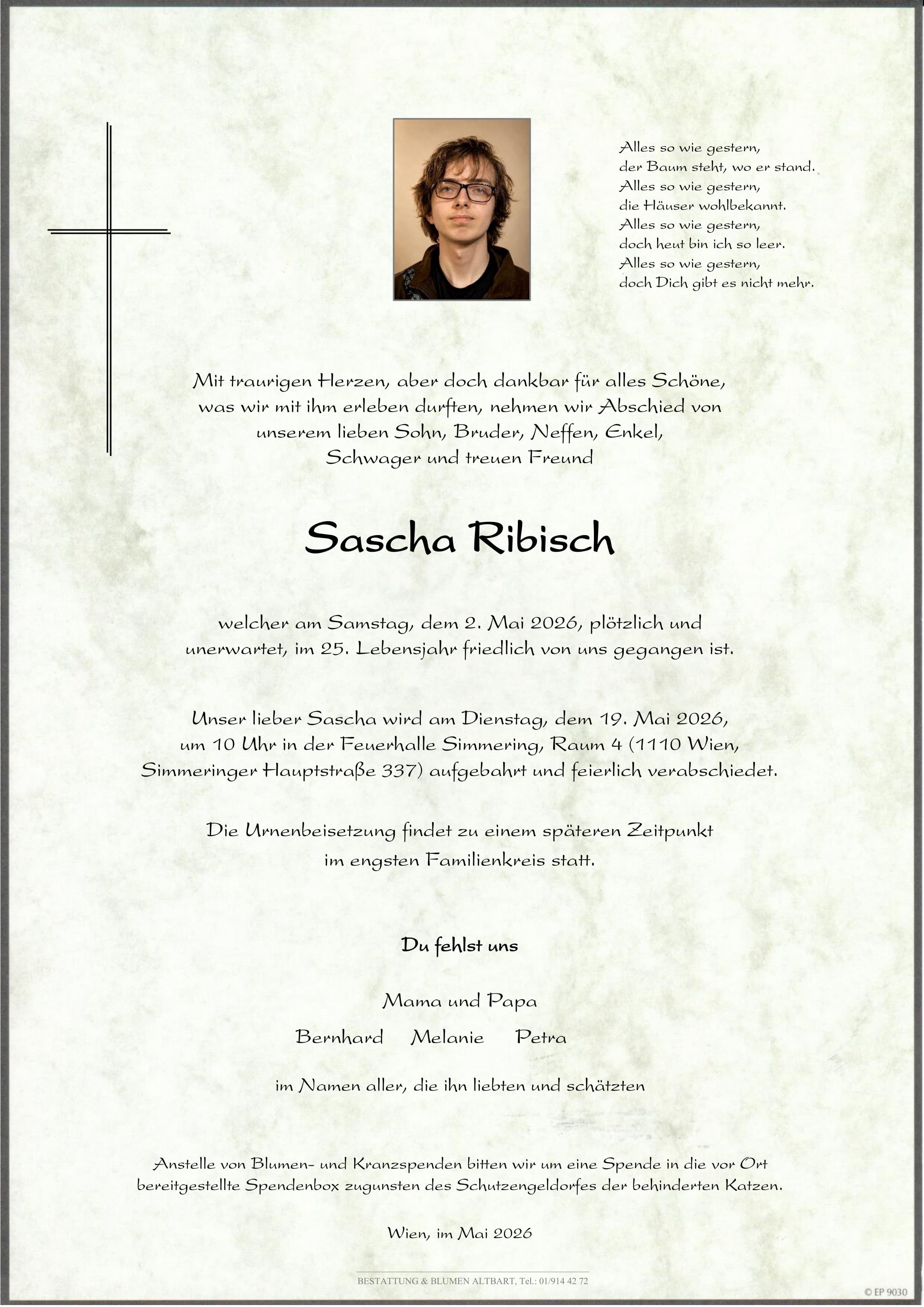 Parte der verstorbenen Person Sascha Ribisch 