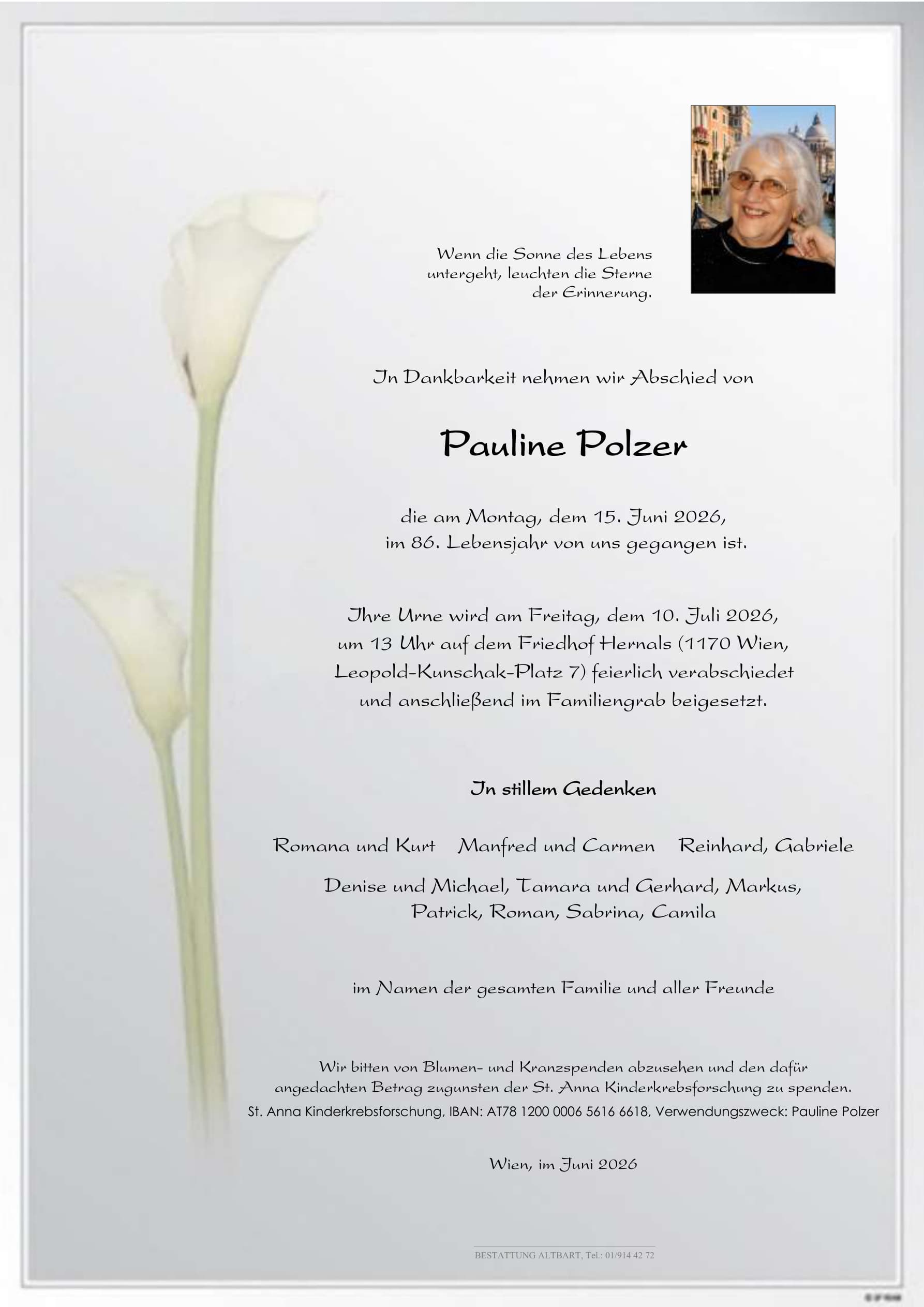 Parte der verstorbenen Person Pauline Polzer 