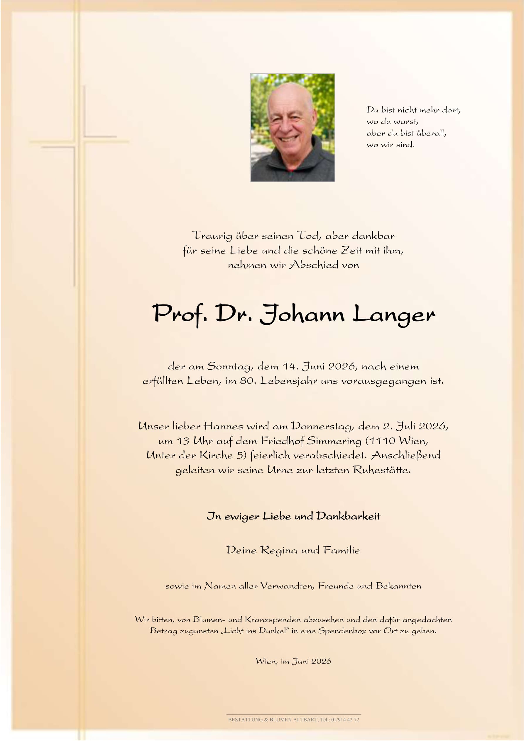 Parte der verstorbenen Person Johann Langer