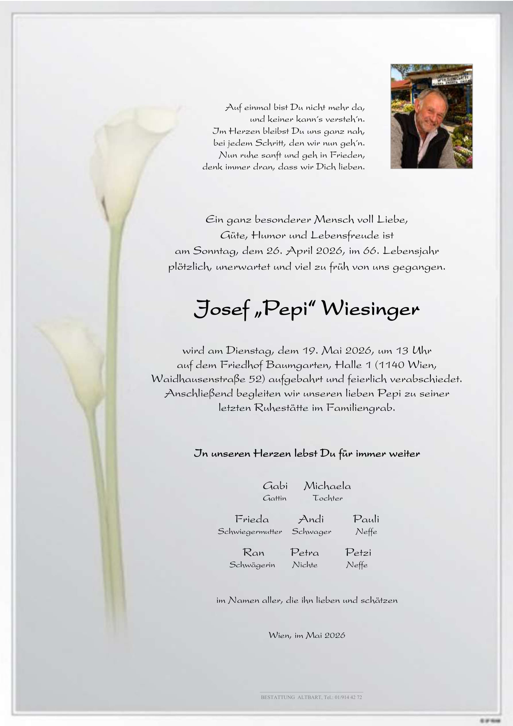 Parte der verstorbenen Person Josef Wiesinger