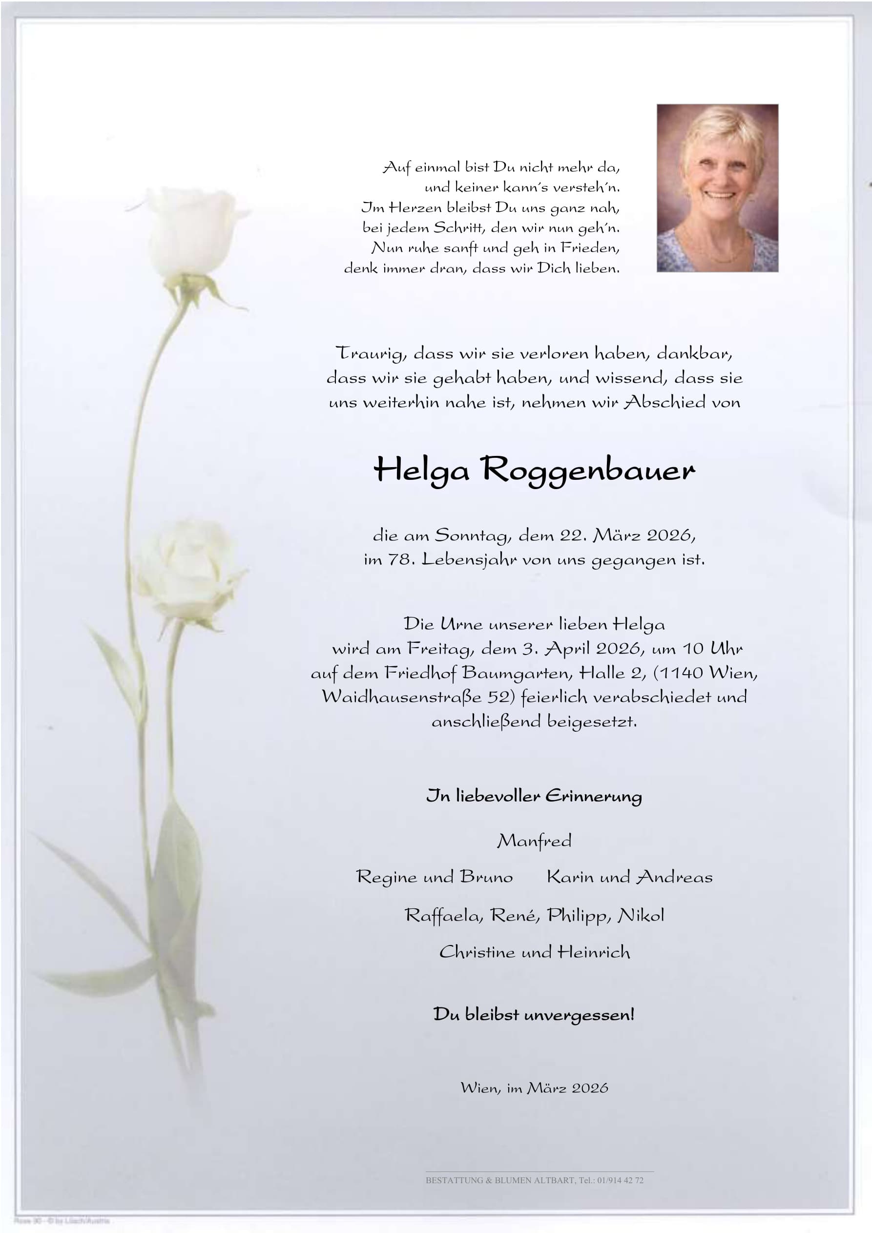 Parte der verstorbenen Person Helga Roggenbauer
