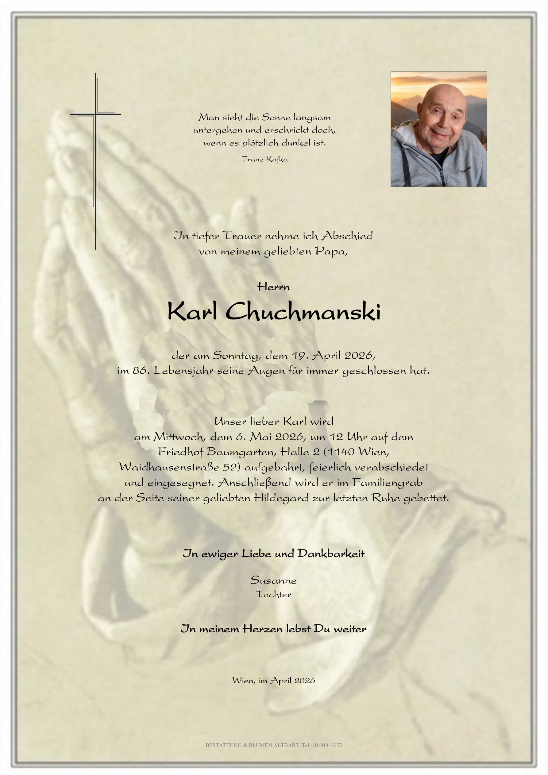 Parte der verstorbenen Person Karl Chuchmanski 