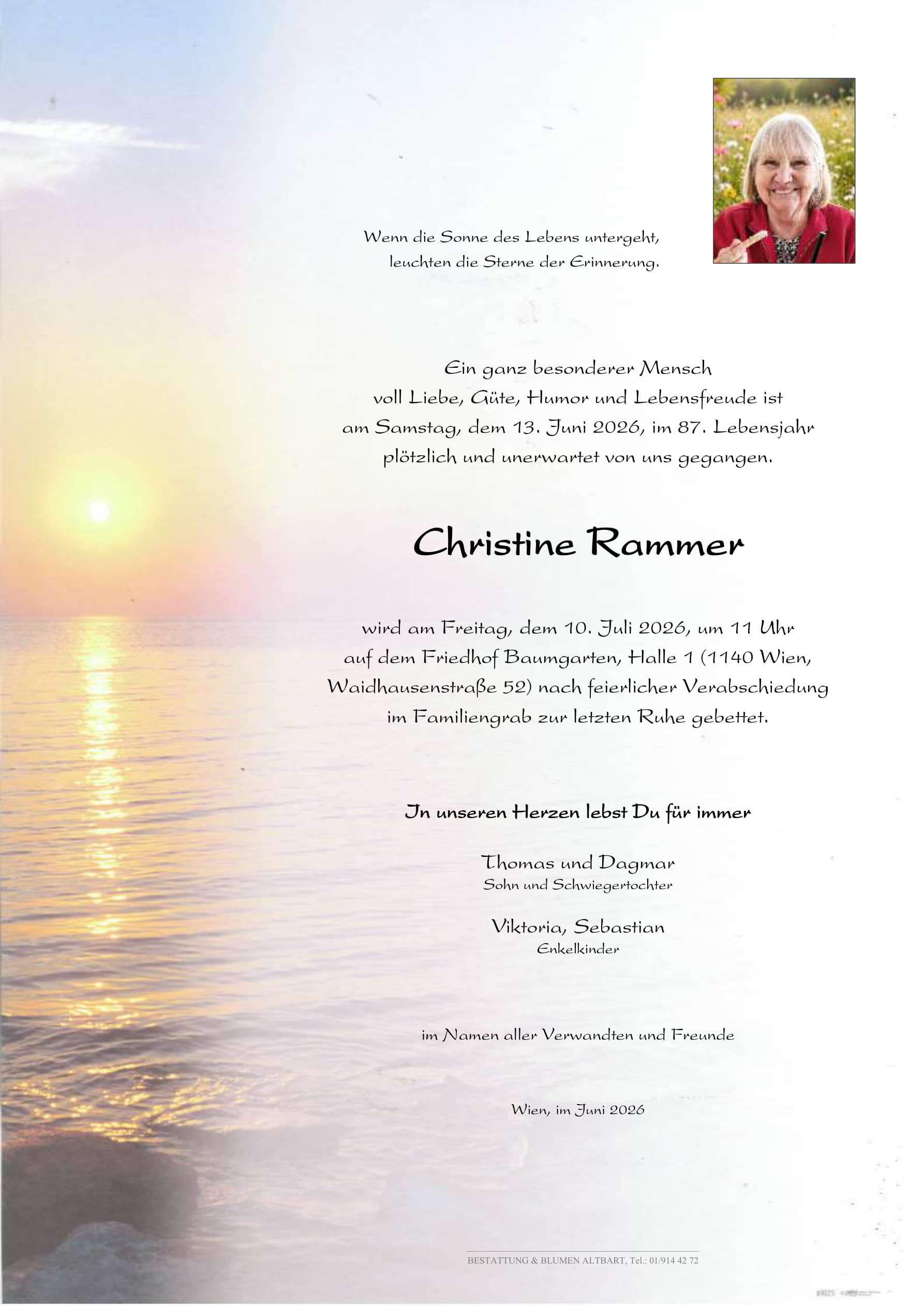 Parte der verstorbenen Person Christine Rammer 