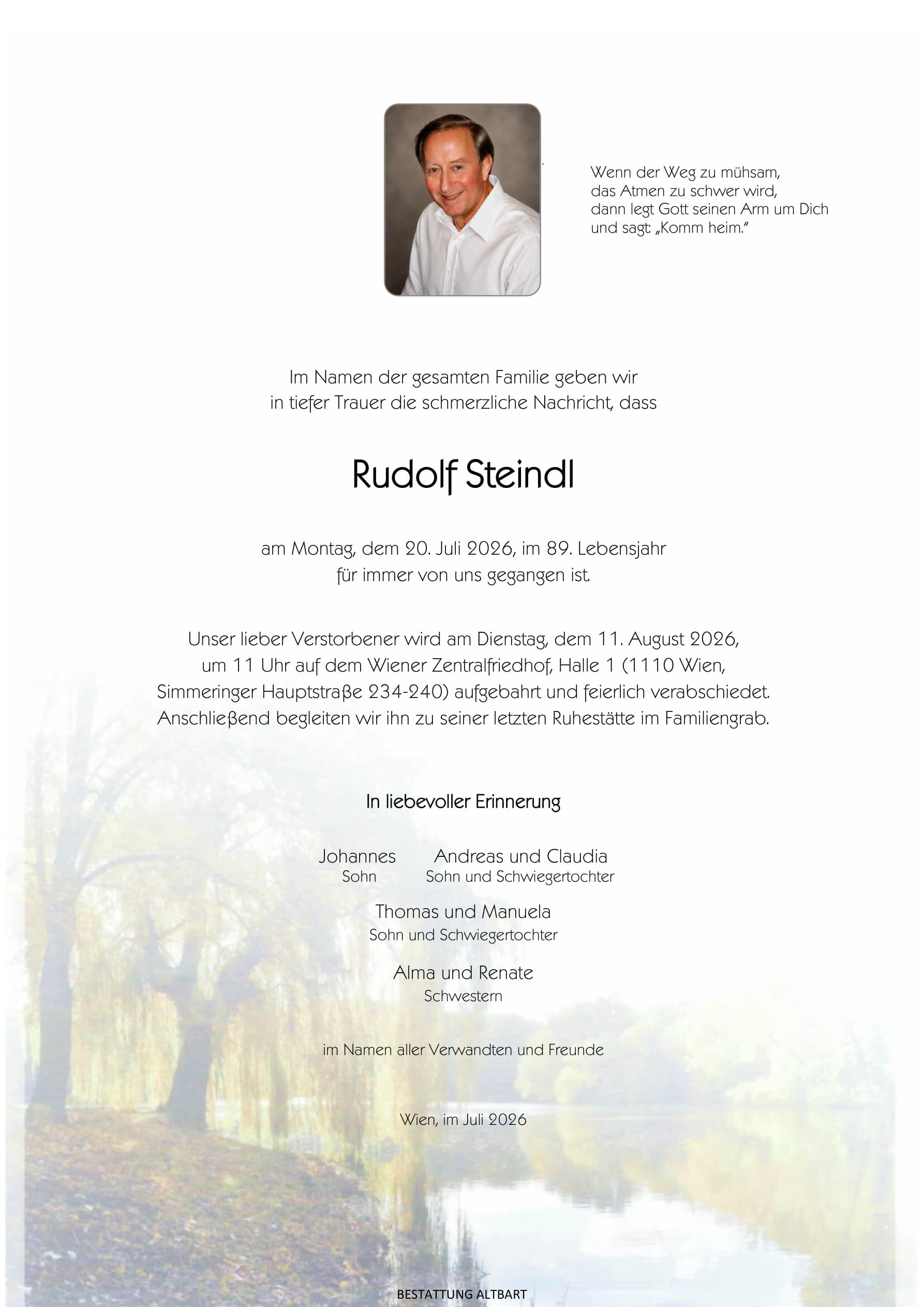 Parte der verstorbenen person Rudolf Steindl