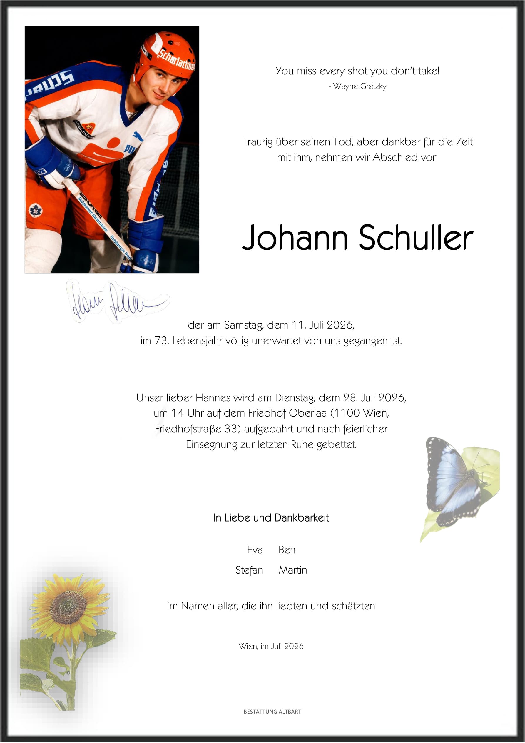 Parte der verstorbenen Person Johann Schuller 