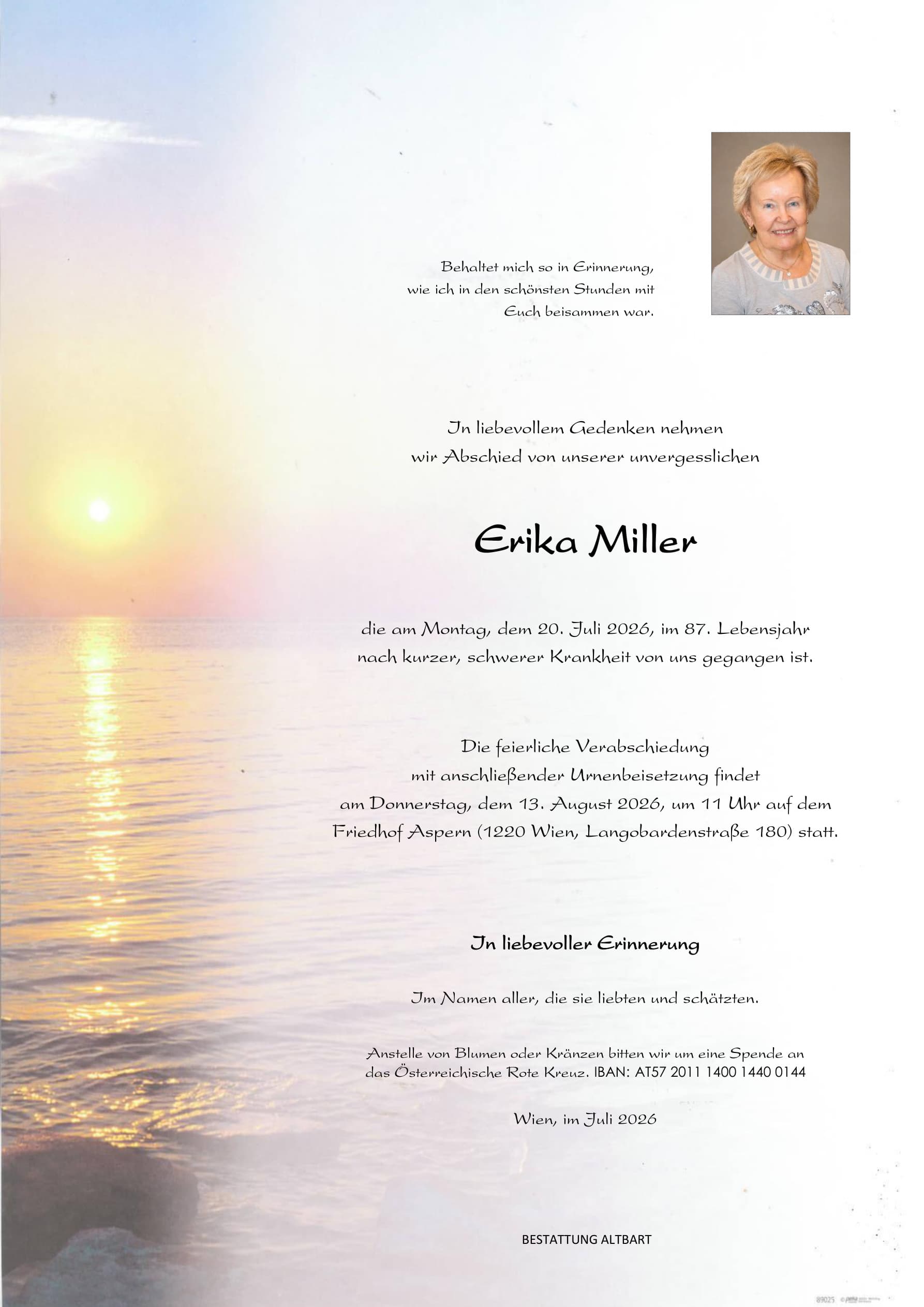 Parte der verstorbenen Person Erika Miller 