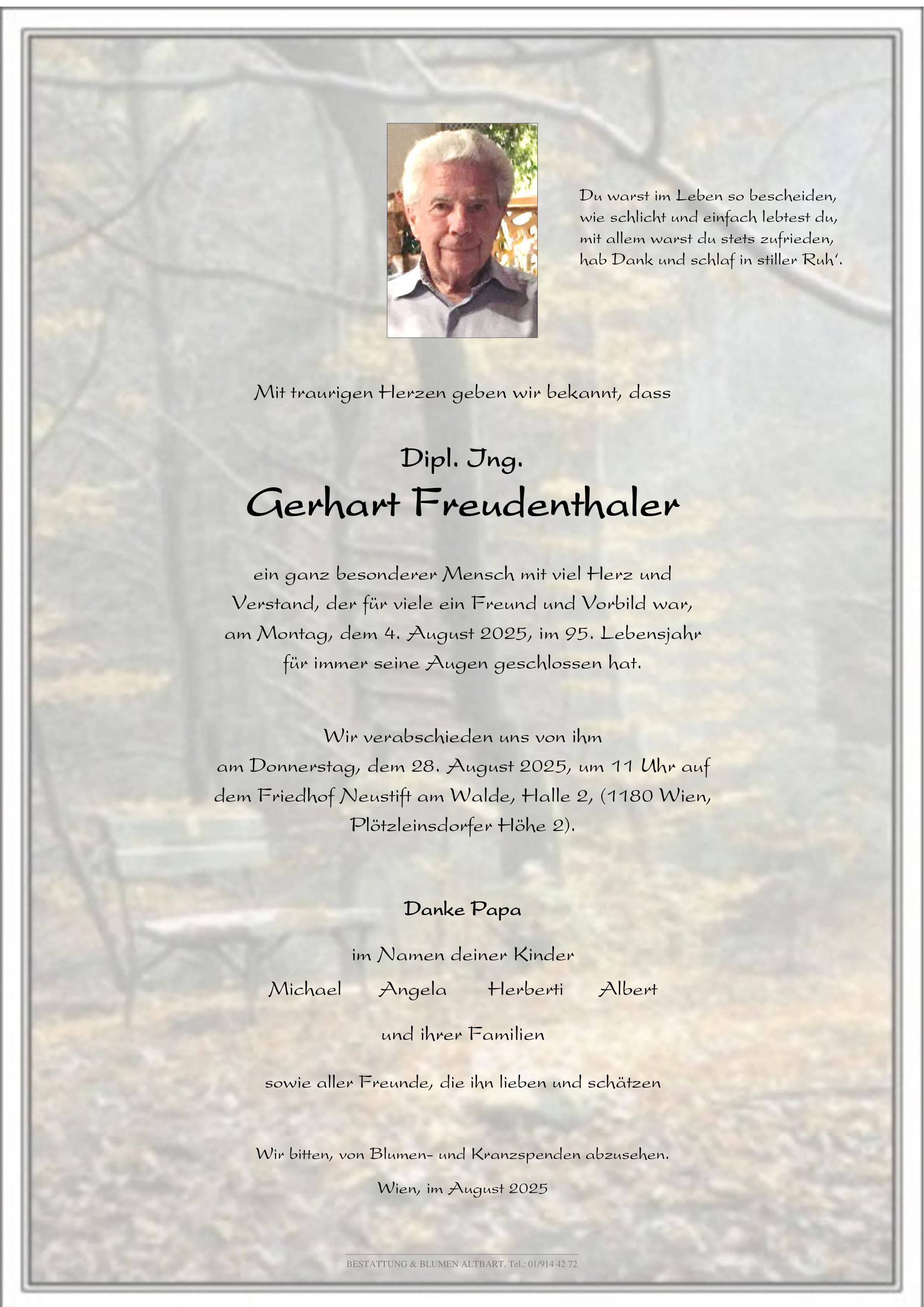 Parte der verstorbenen Person Gerhart Freudenthaler 