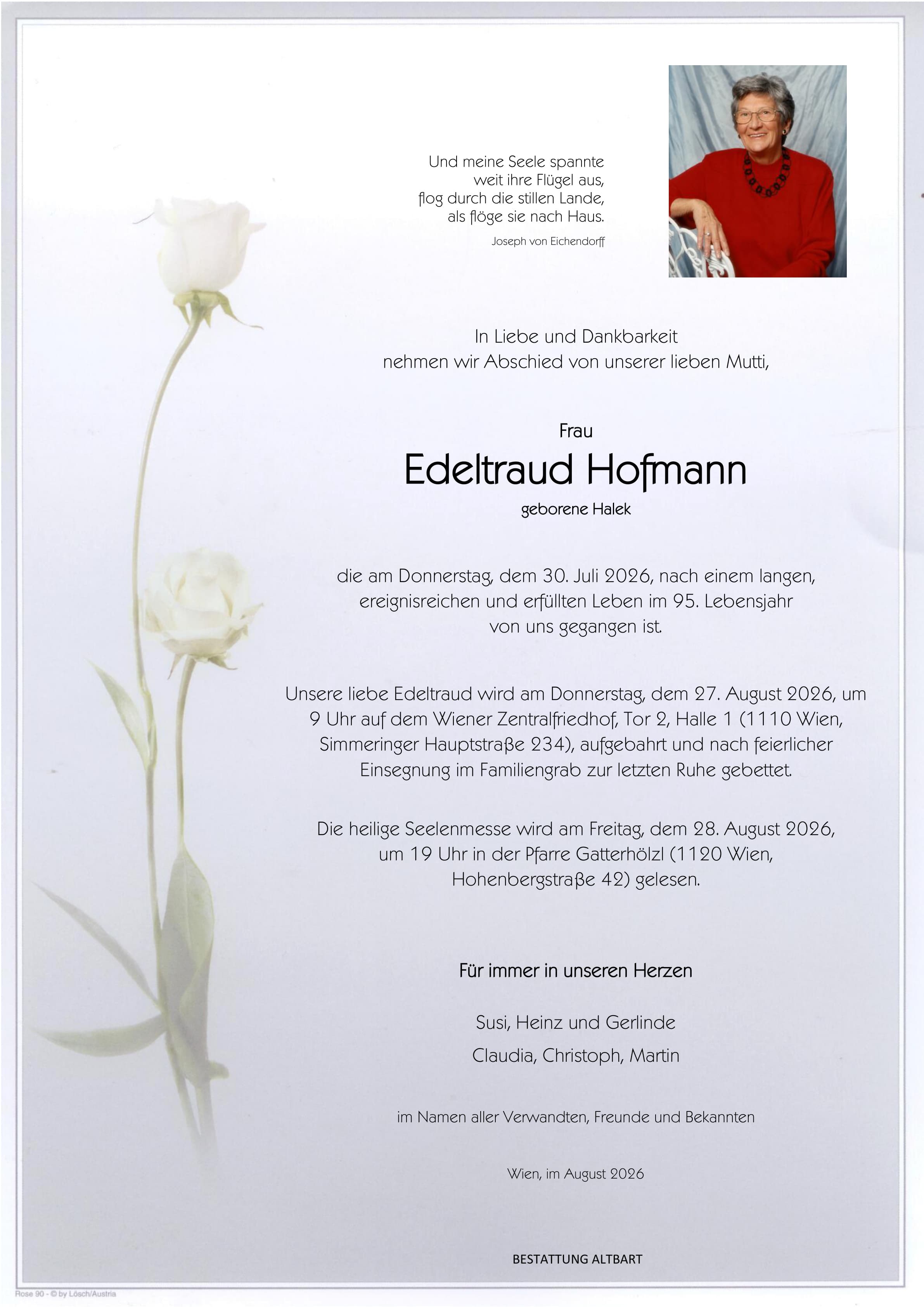 Parte der verstorbenen Person Edeltraud Hofmann 