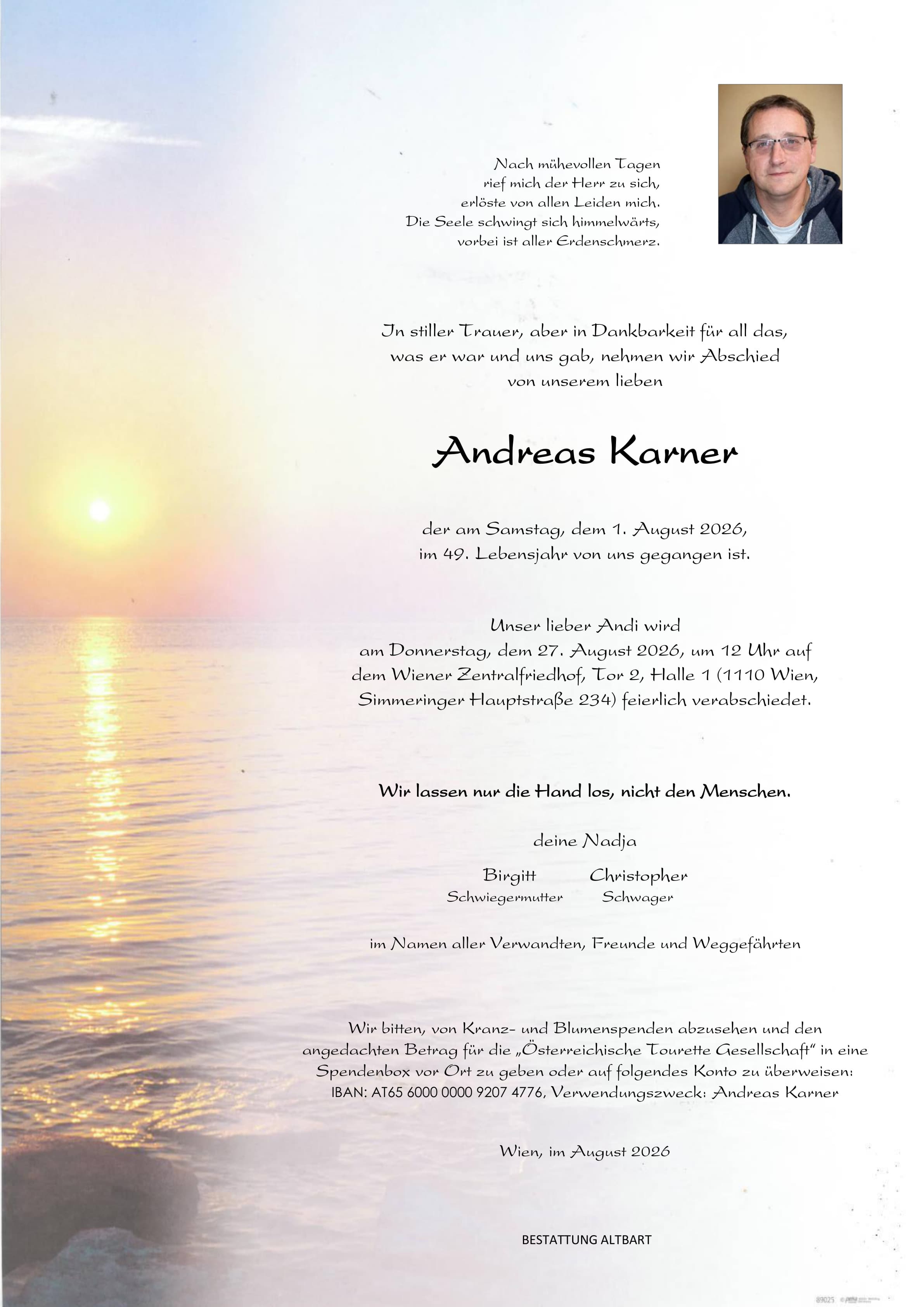 Parte der verstorbenen Person Andreas Karner 