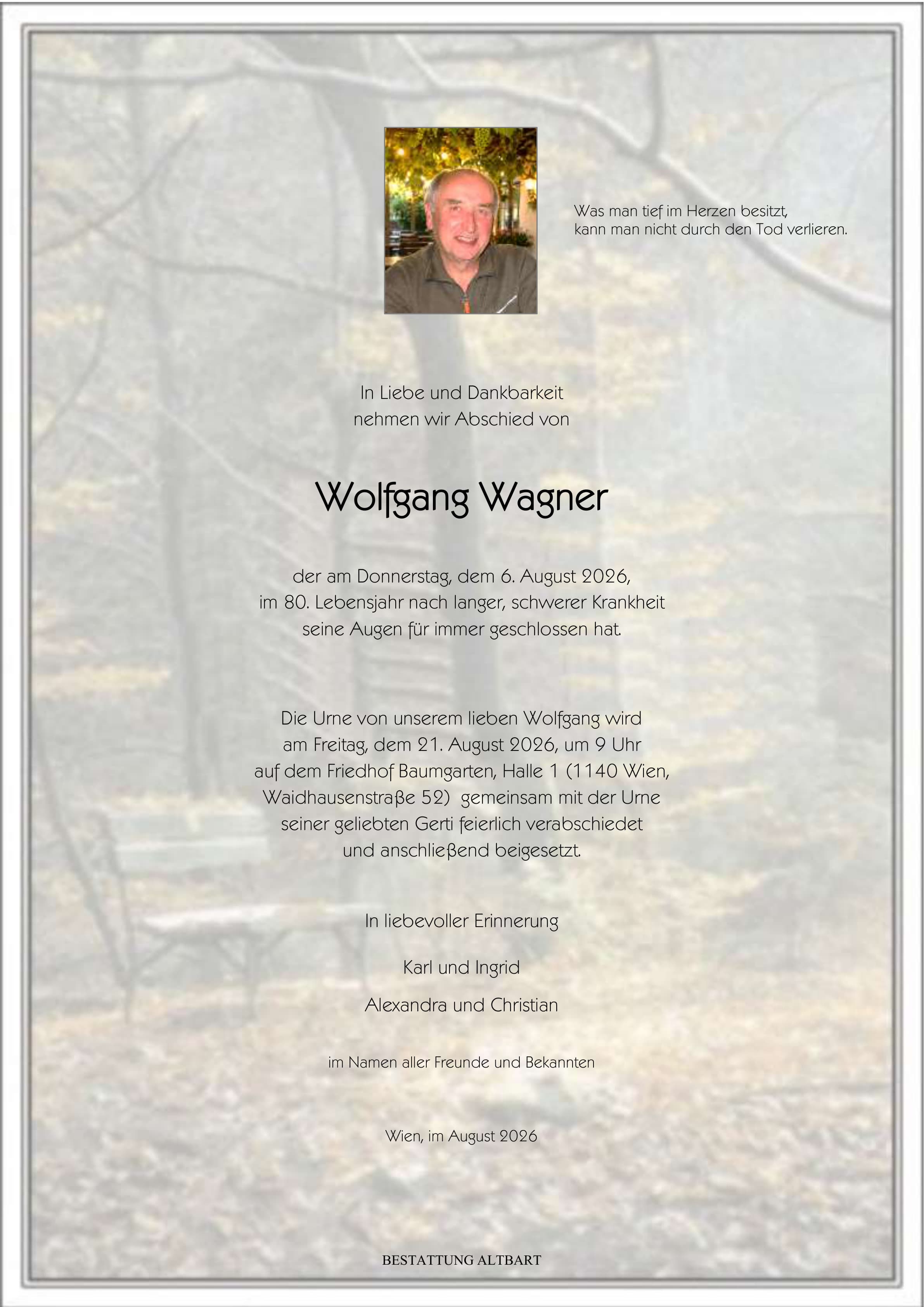 Parte der verstorbenen Person Wolfgang Wagner 