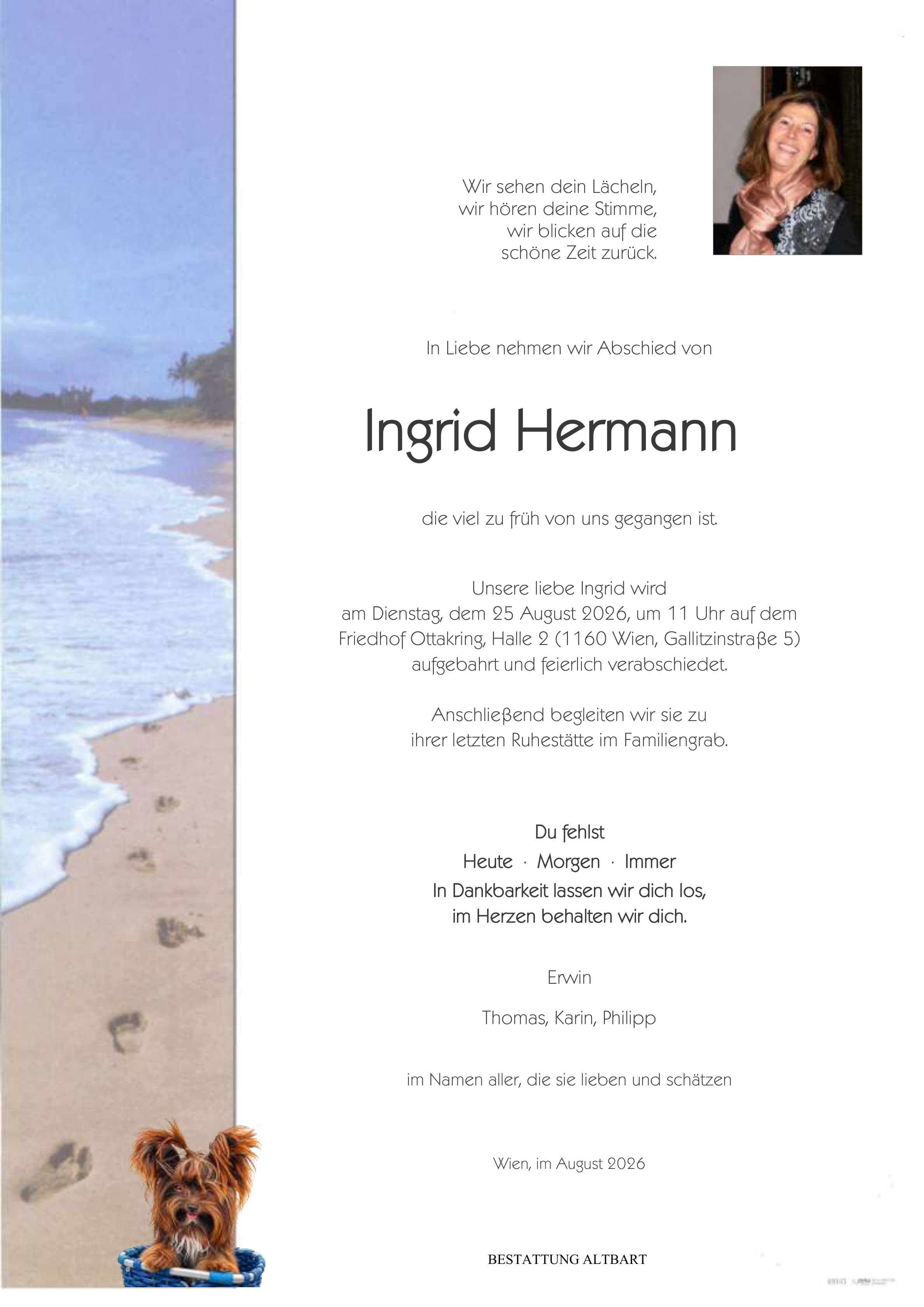 Parte der verstorbenen Person Ingrid Hermann 