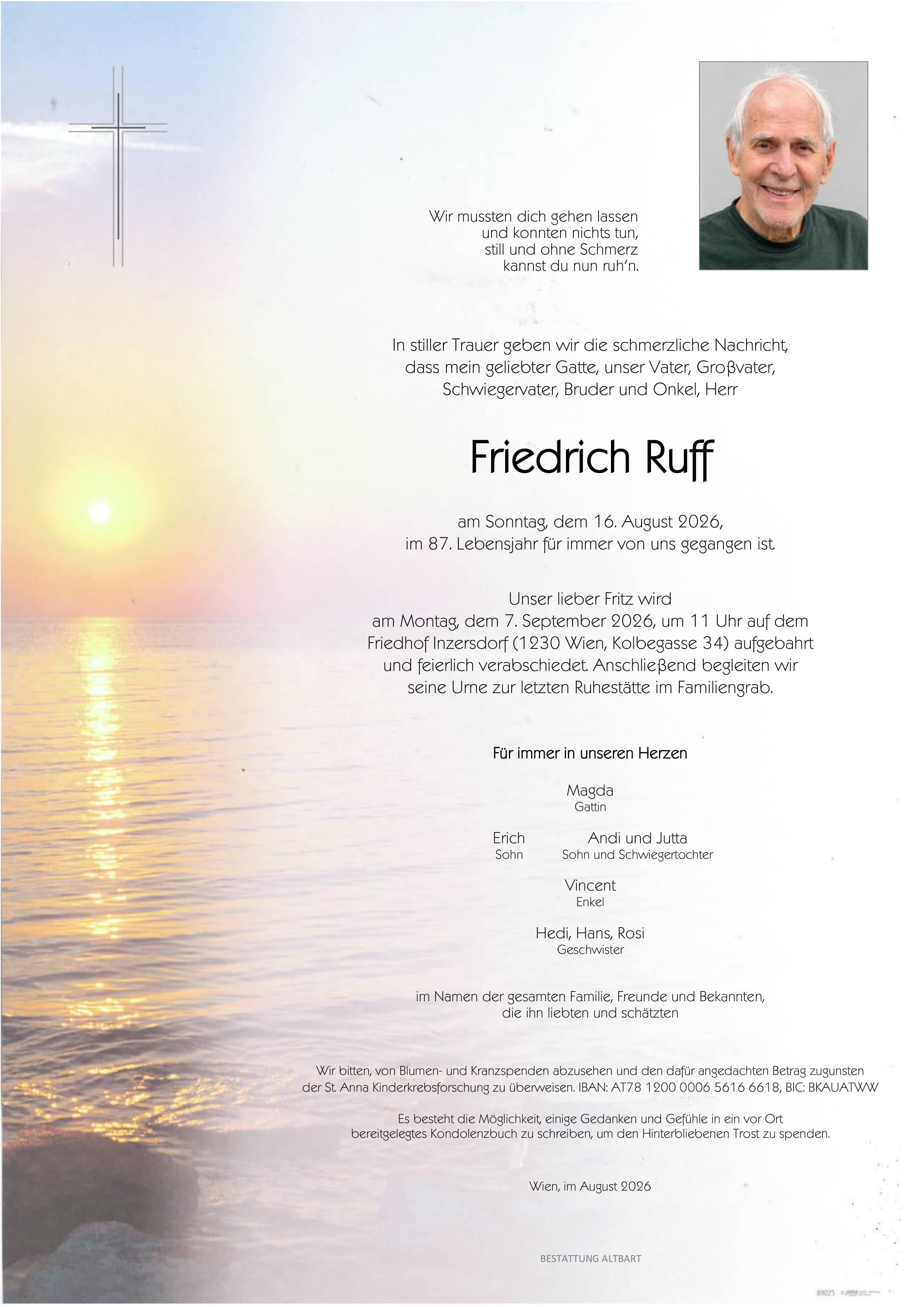 Parte der verstorbenen Person Friedrich Ruff 