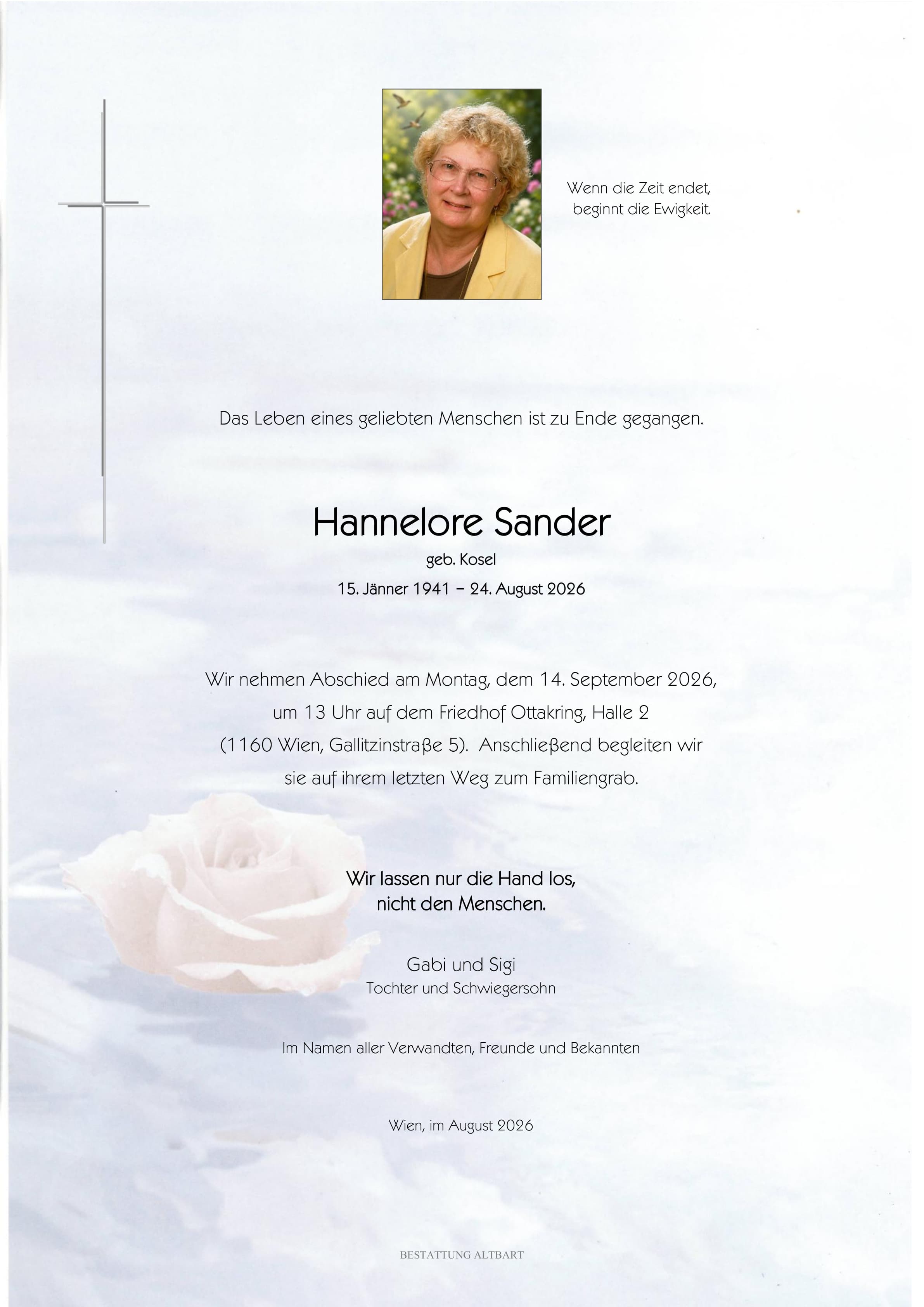 Parte der verstorbenen Person Hannelore Sander 