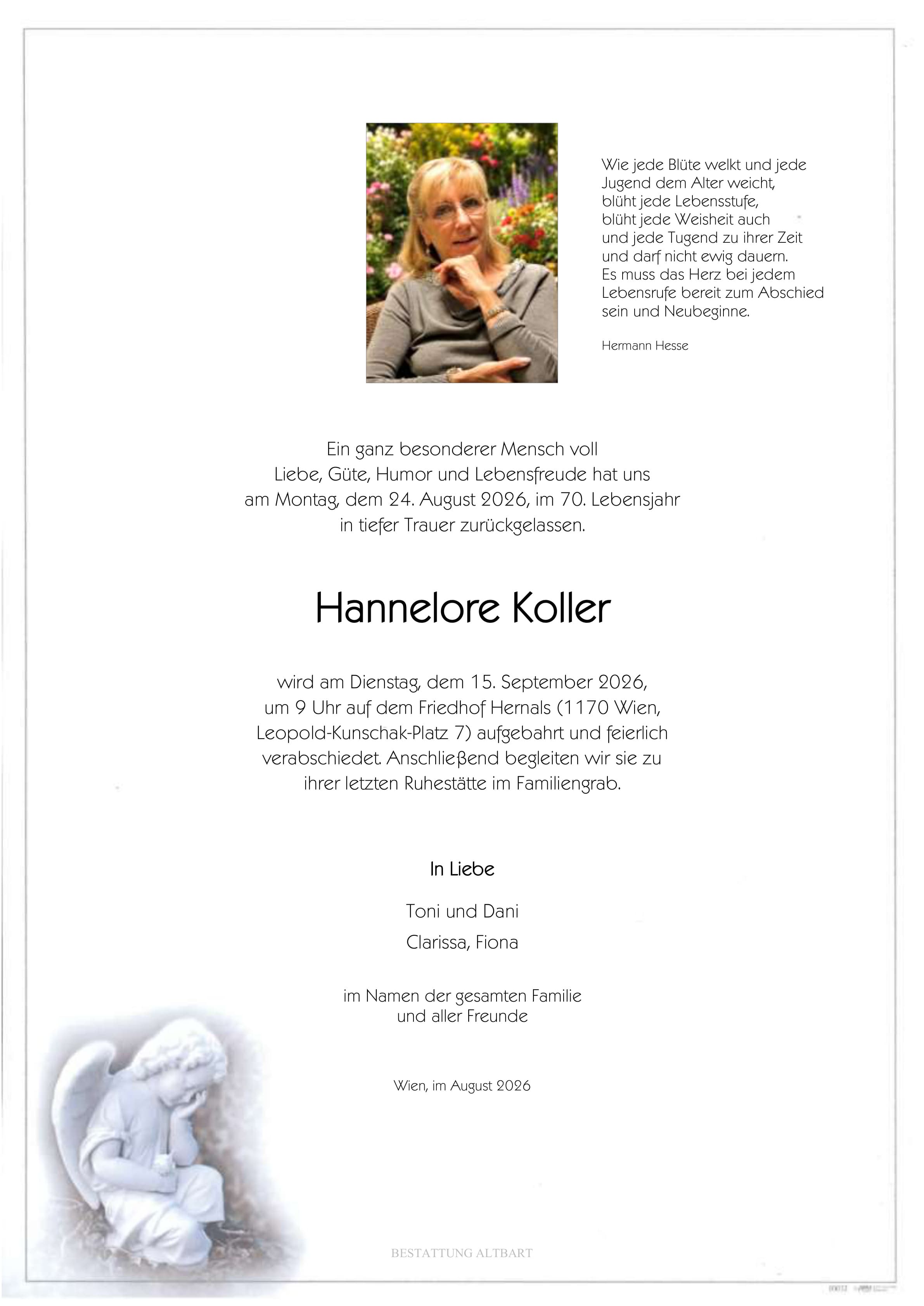 Parte der verstorbenen Person Hannelore Koller 
