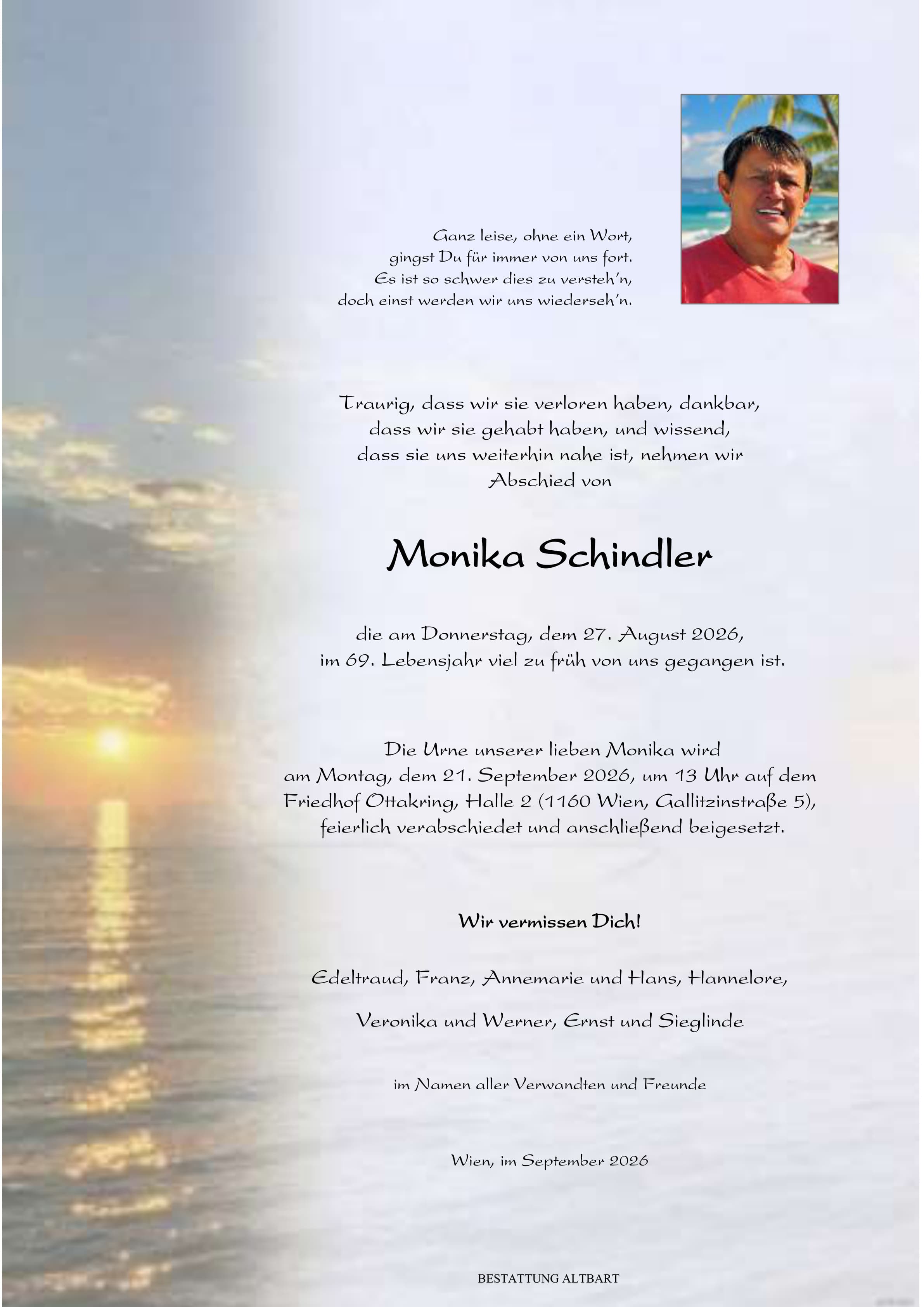 Parte der verstorbenen Person Monika Schindler.
