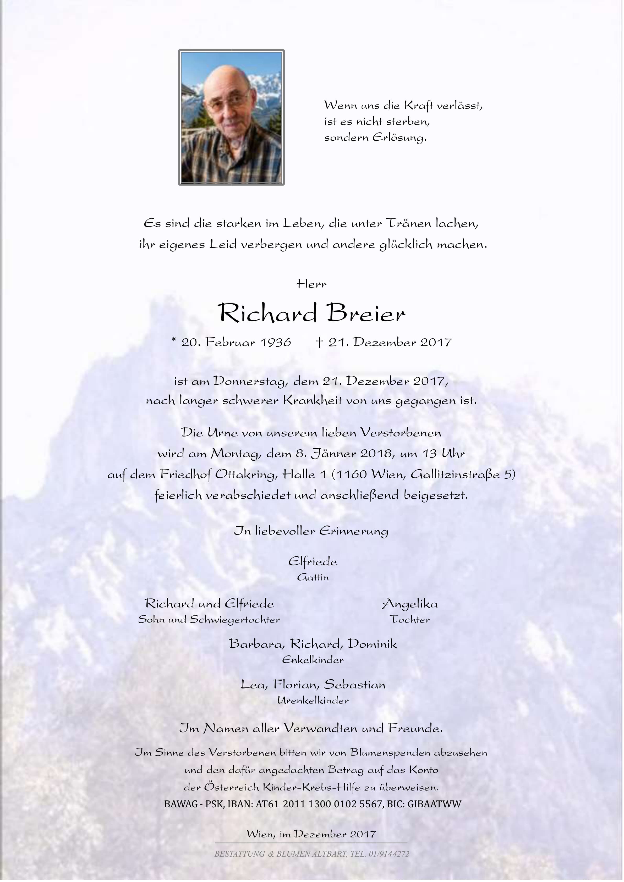 Parte der verstorbenen Person Richard Breier