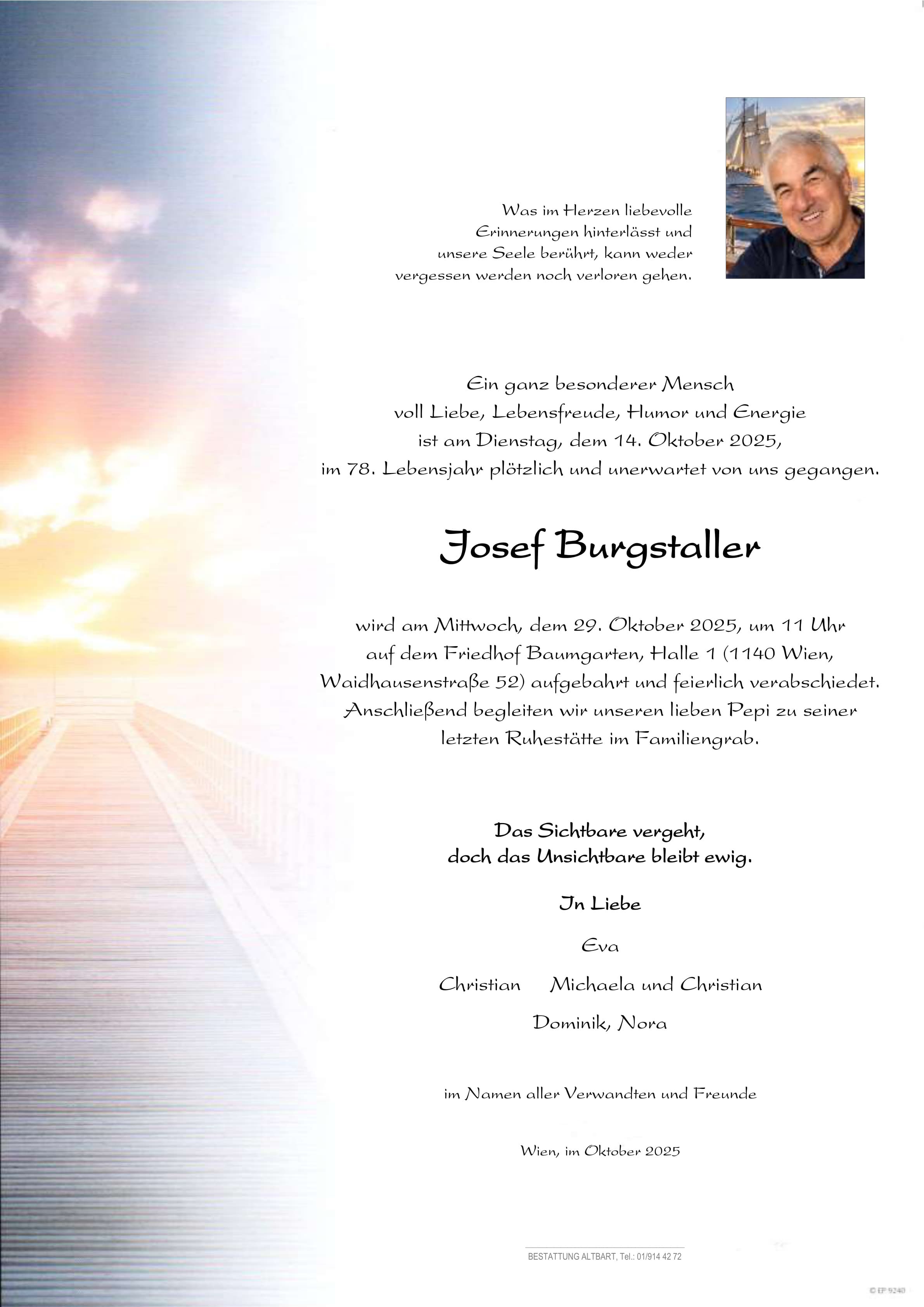 Parte der verstorbenen Person josef Burgstaller 