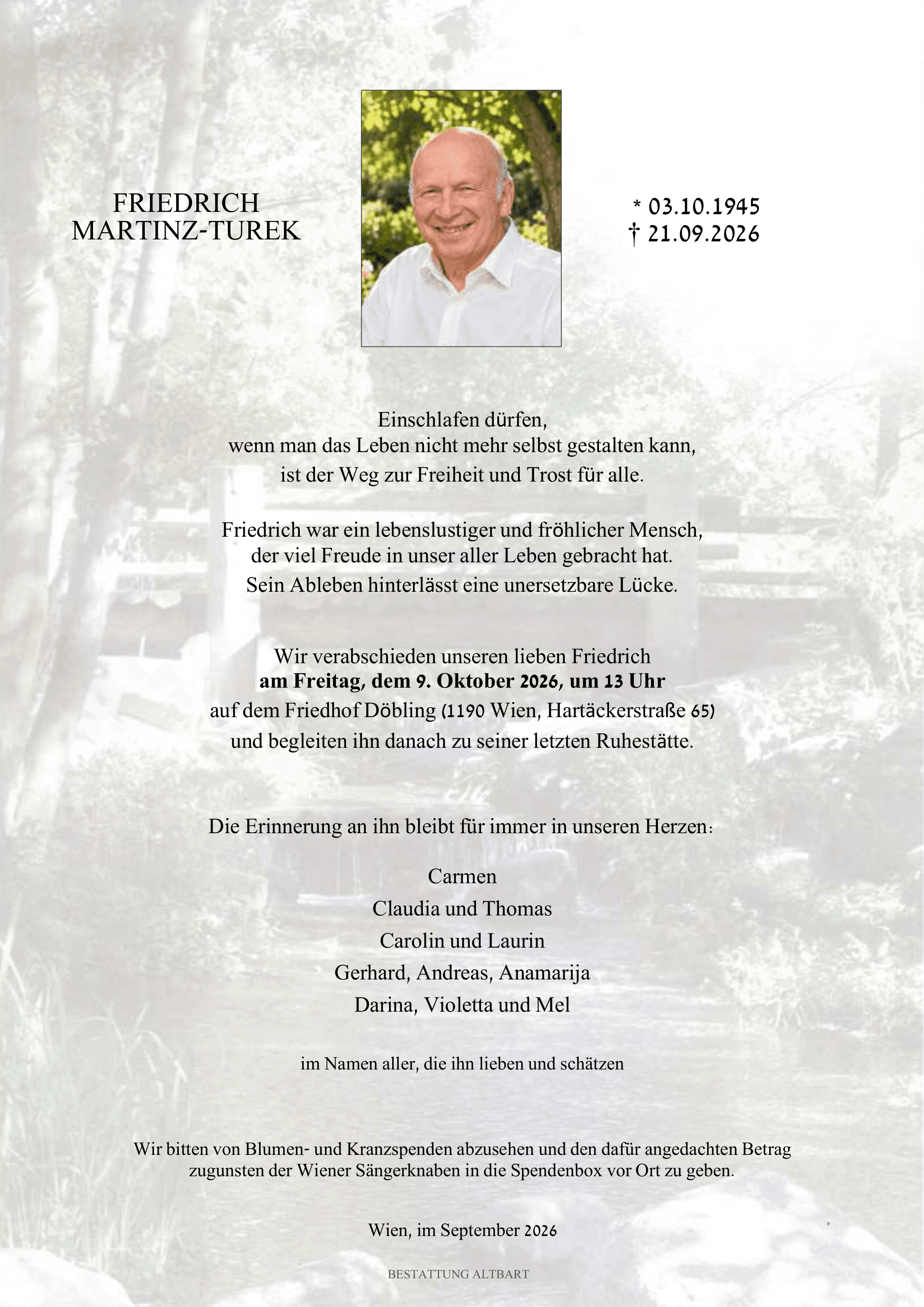 Parte der verstorbenen Person Friedrich Martinz-Turek 