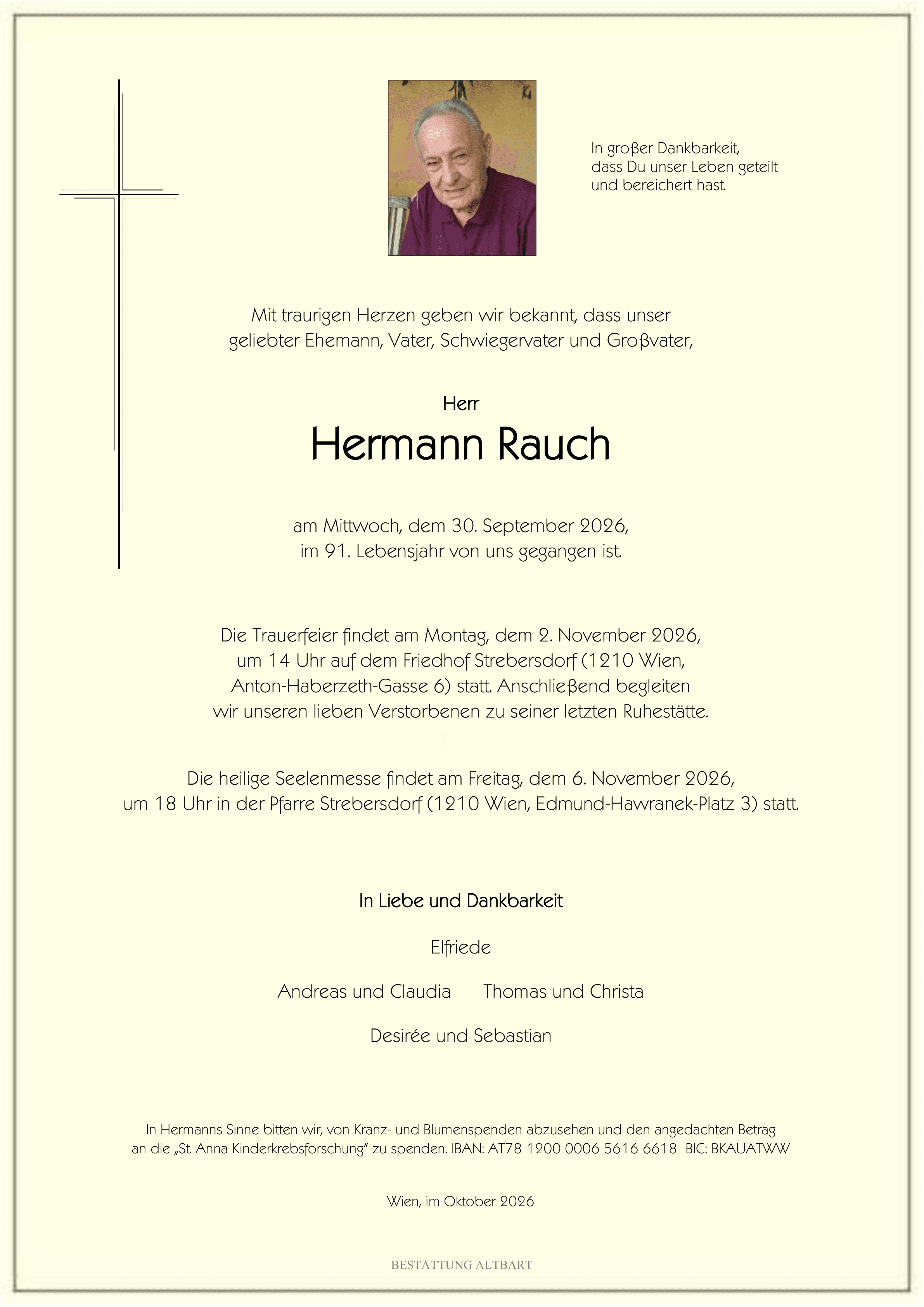 Parte der verstorbenen Person Hermann Rauch  