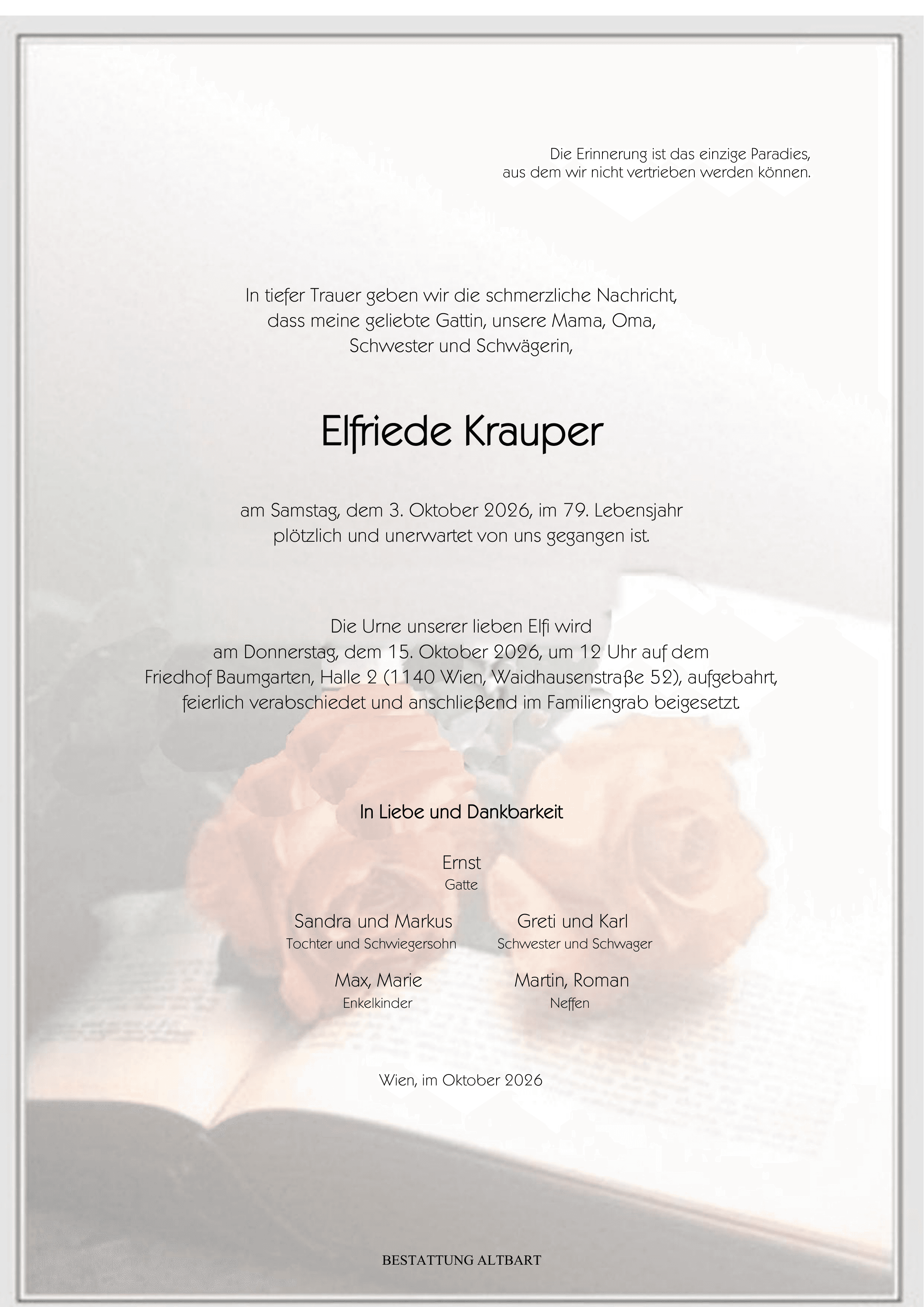 Foto der verstorbenen Person Elfriede Krauper 