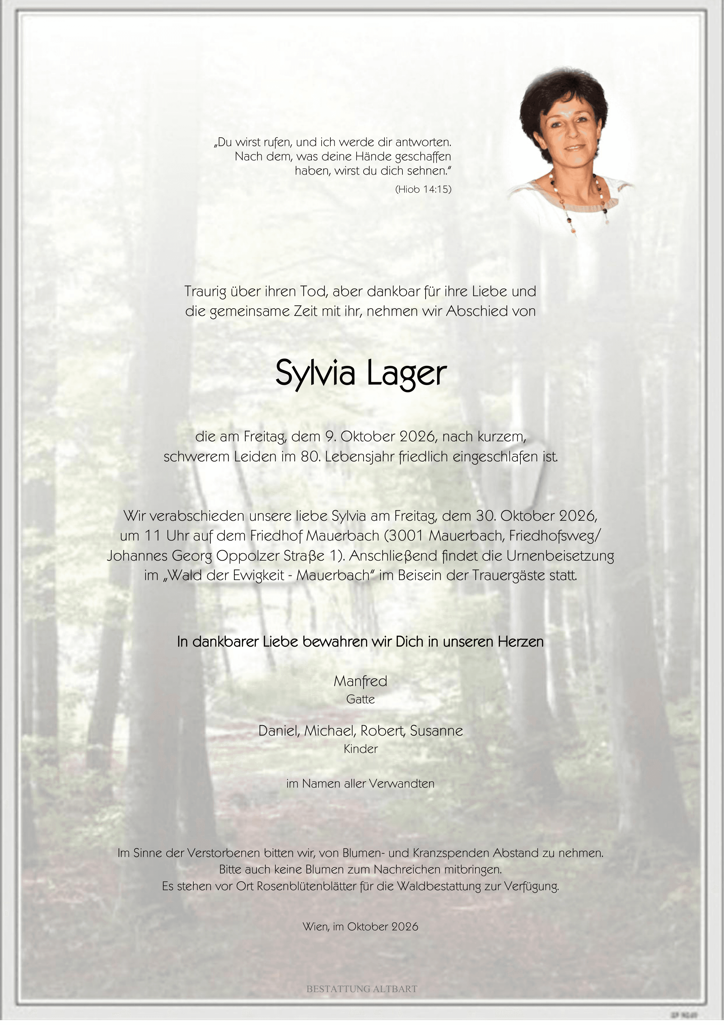 Foto der verstorbenen Person Sylvia Lager 