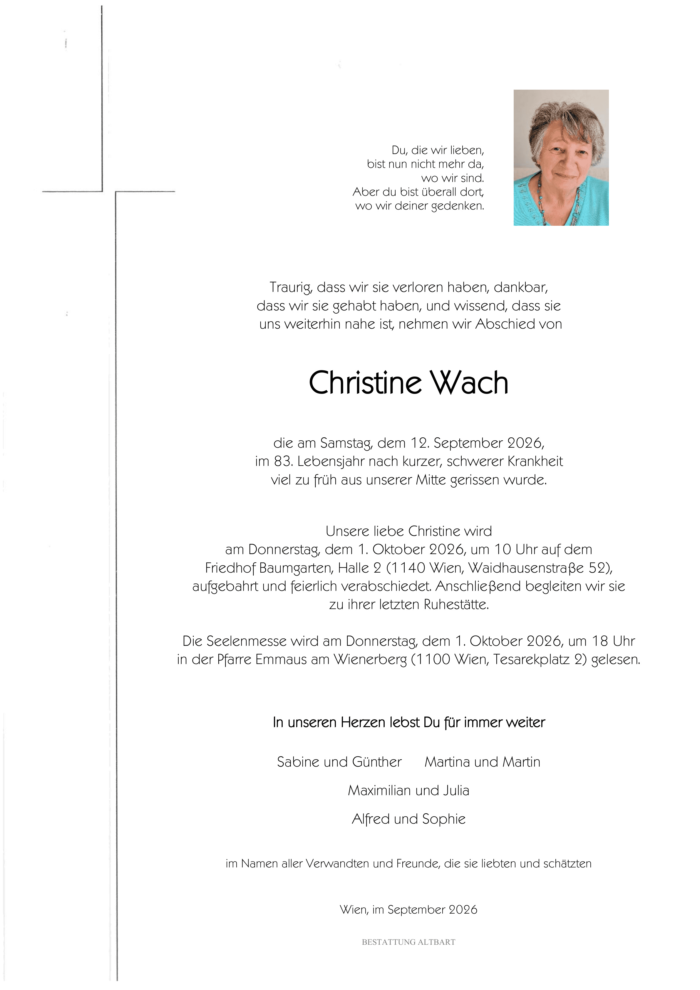 Parte der verstorbenen Person Christine Wach.