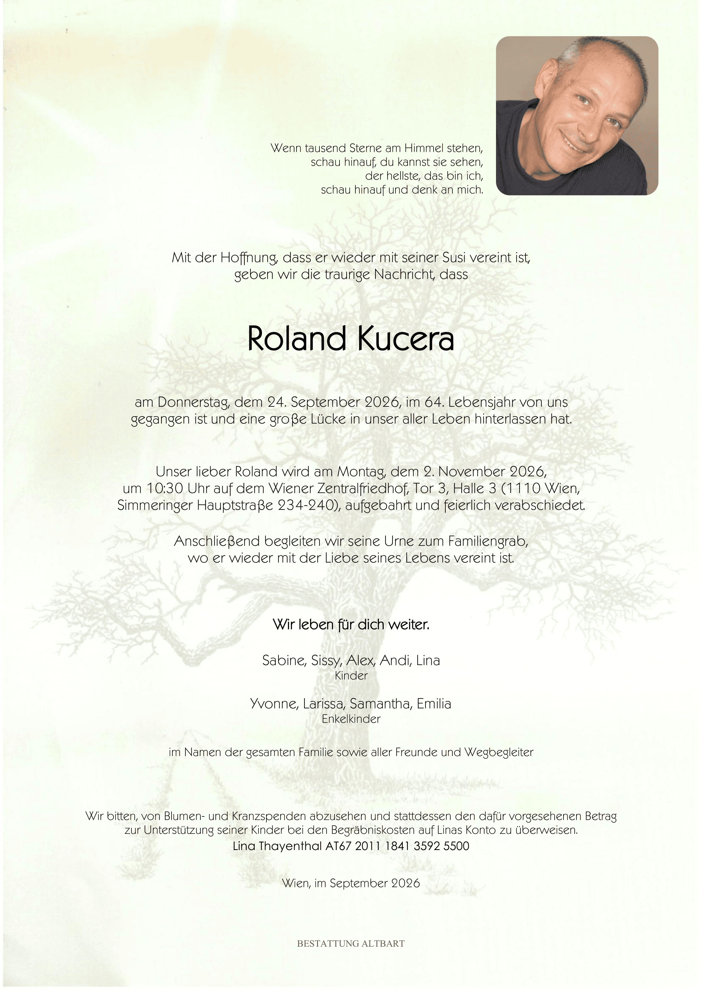 Parte der verstorbenen Person Roland Kucera 