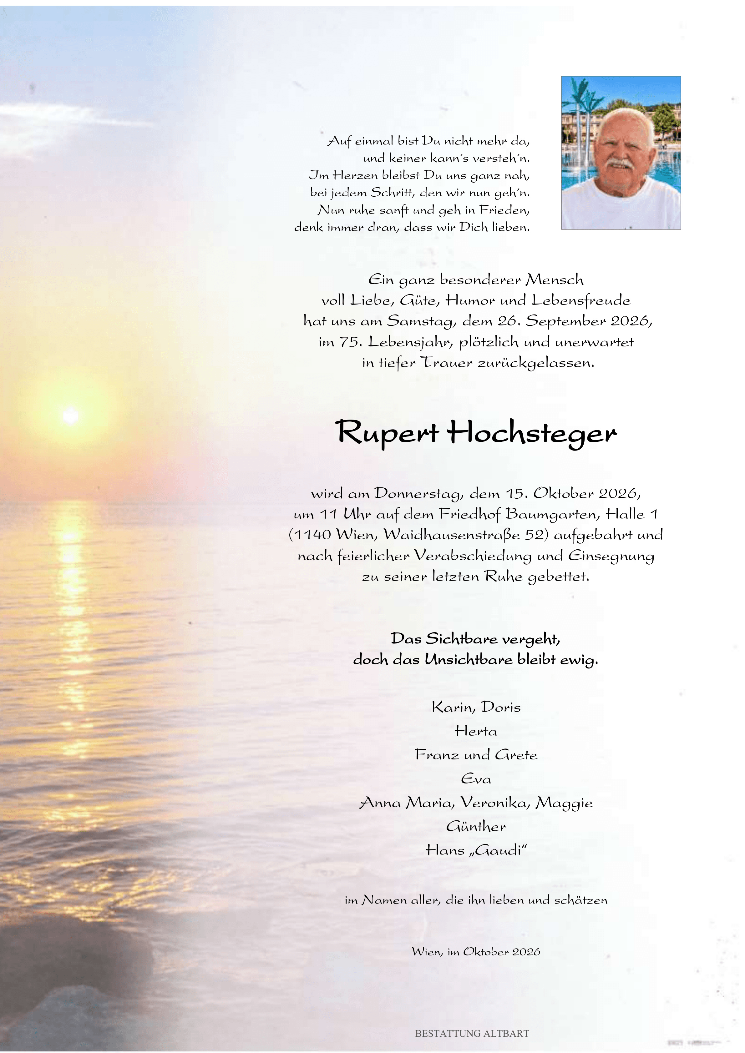 Parte der verstorbenen Person Rupert Hochsteger 